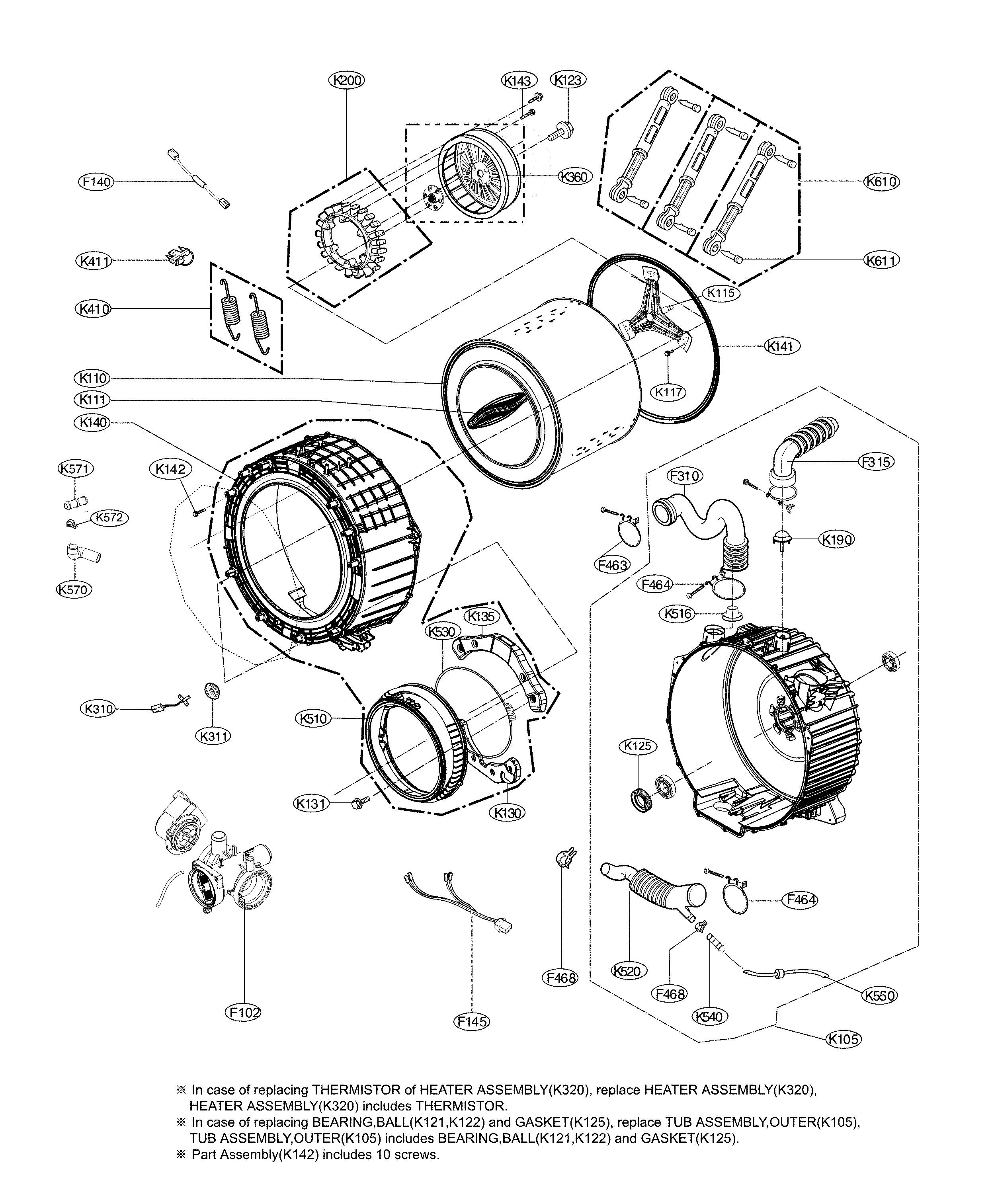 LG WM3700HWA/00 drum and tub assembly diagram