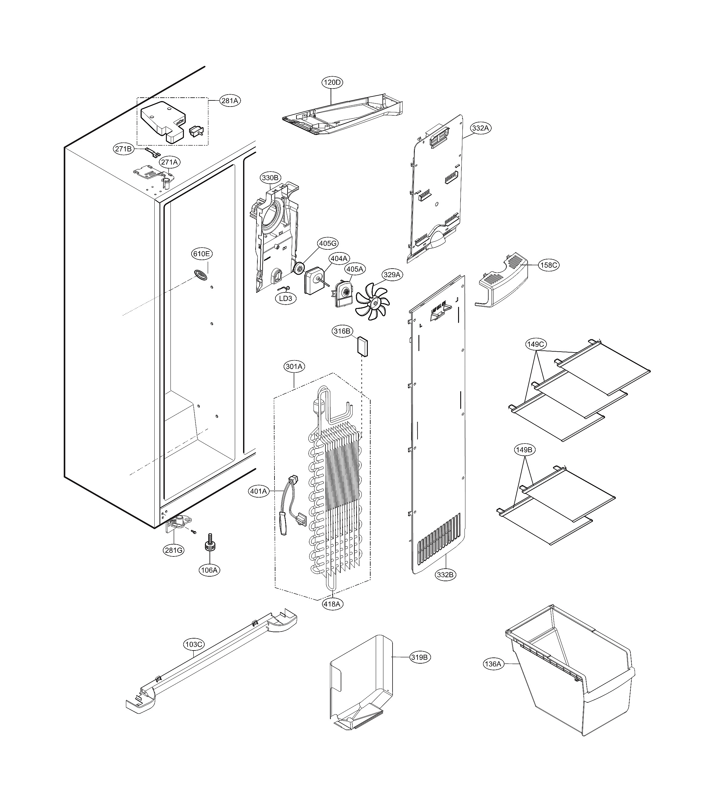 LG LSXS22423S/01 freezer compartment diagram