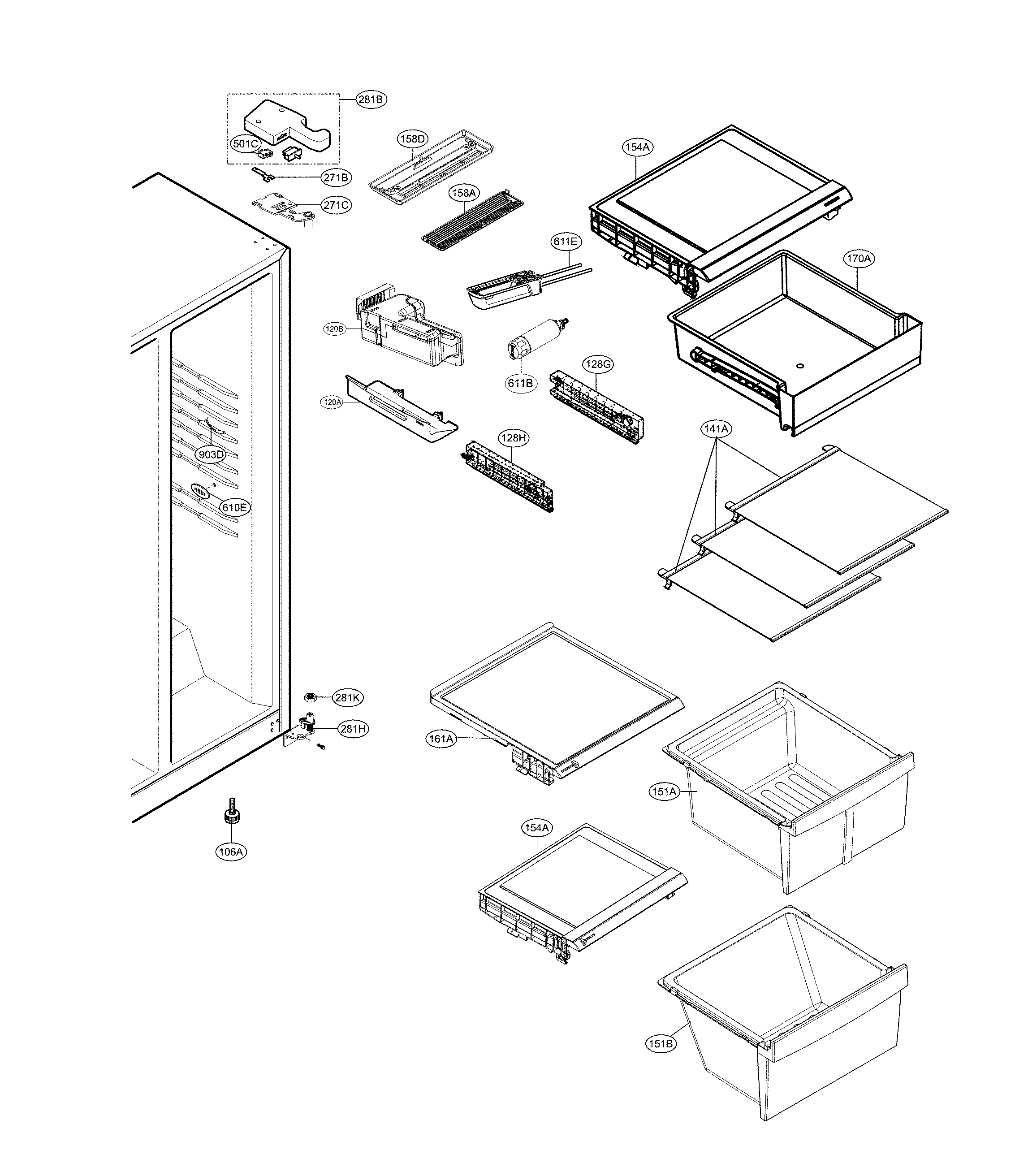 LG LSXS22423S/01 refrigerator compartment diagram