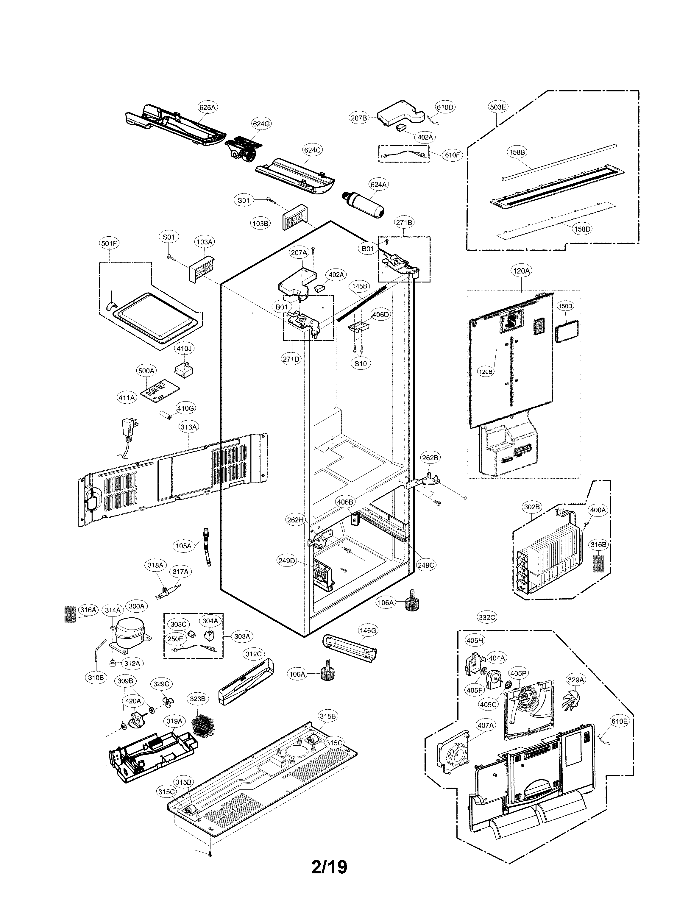 LG LFXS28566S/00 case parts diagram