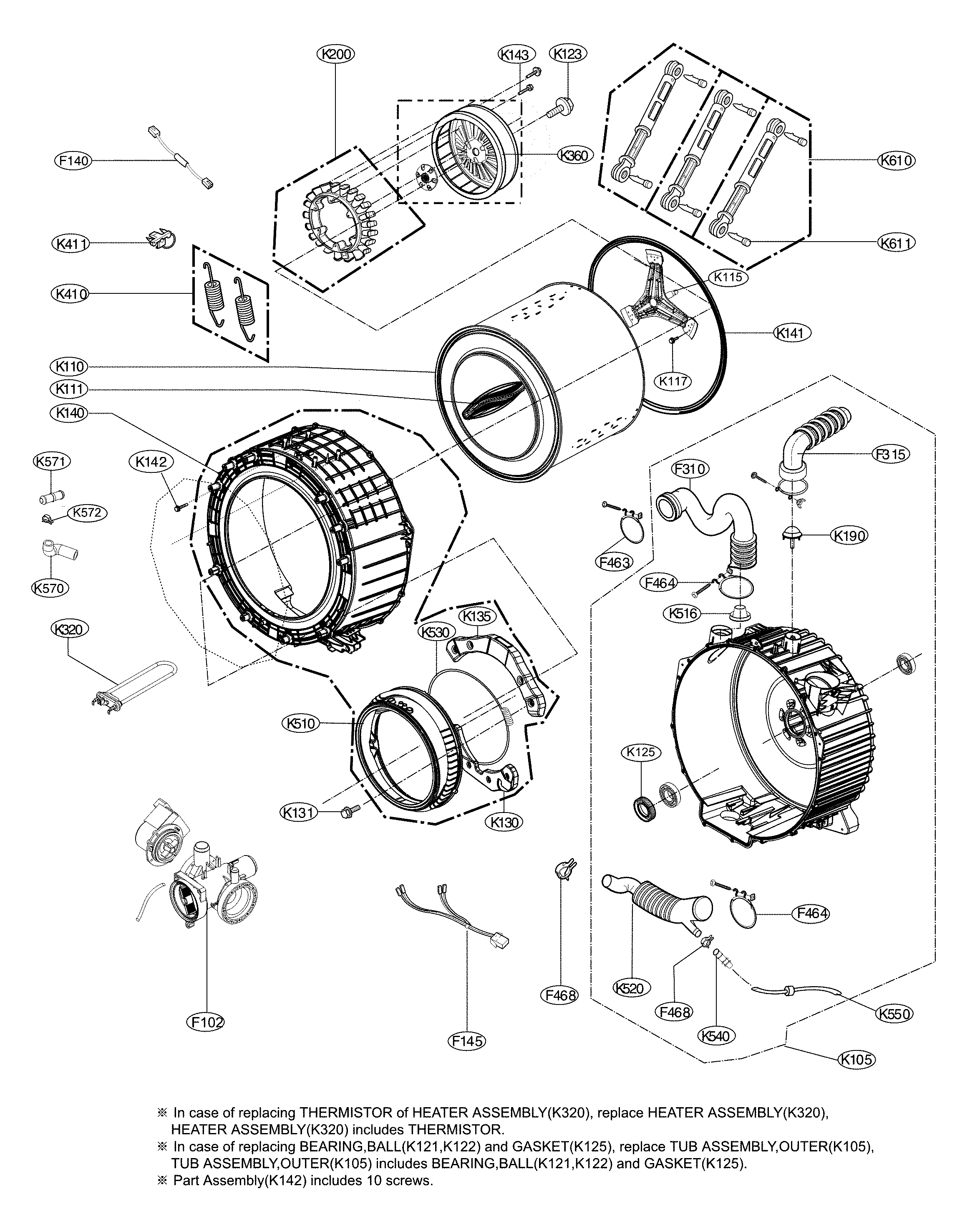 LG WM3700HVA/00 drum and tub assembly diagram