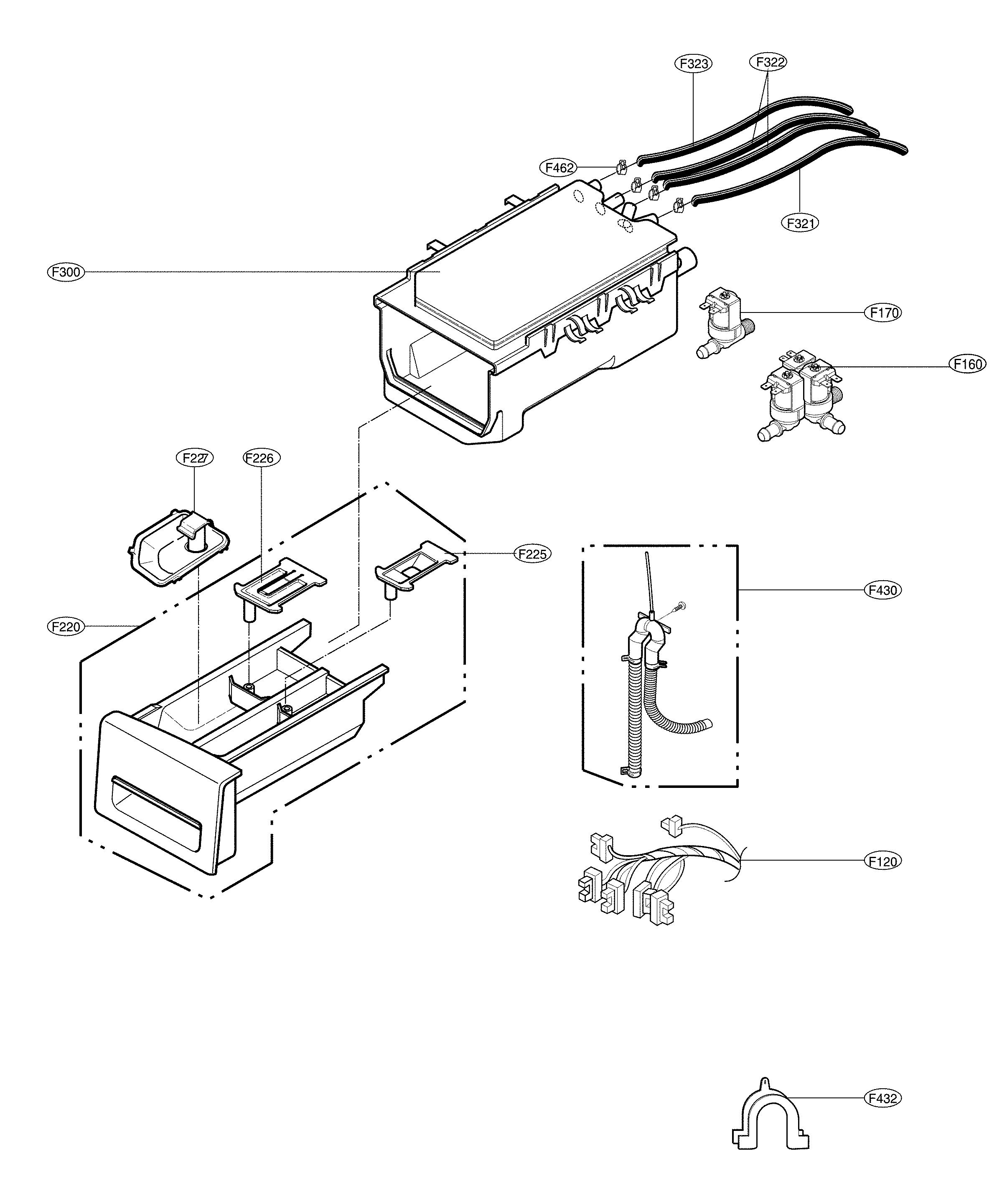 LG WM3700HVA/00 dispenser assembly diagram