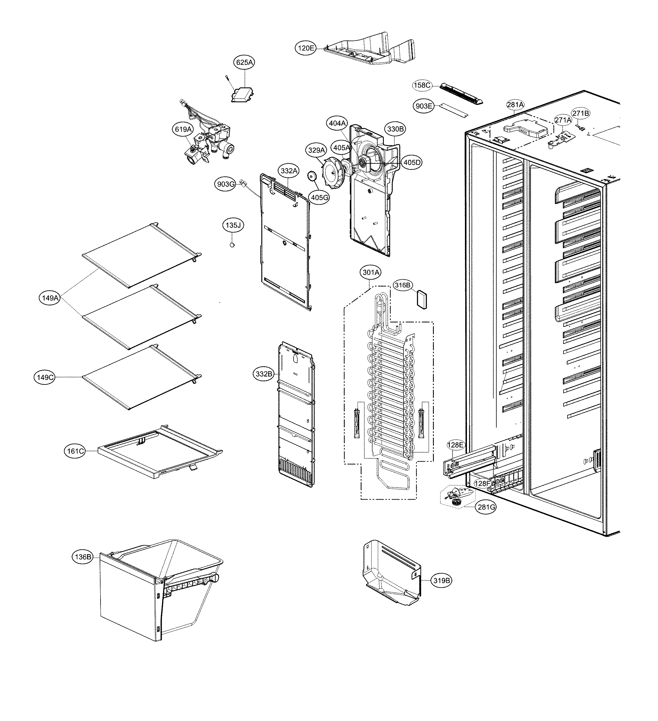 LG LSXS26336S/00 freezer compartment diagram