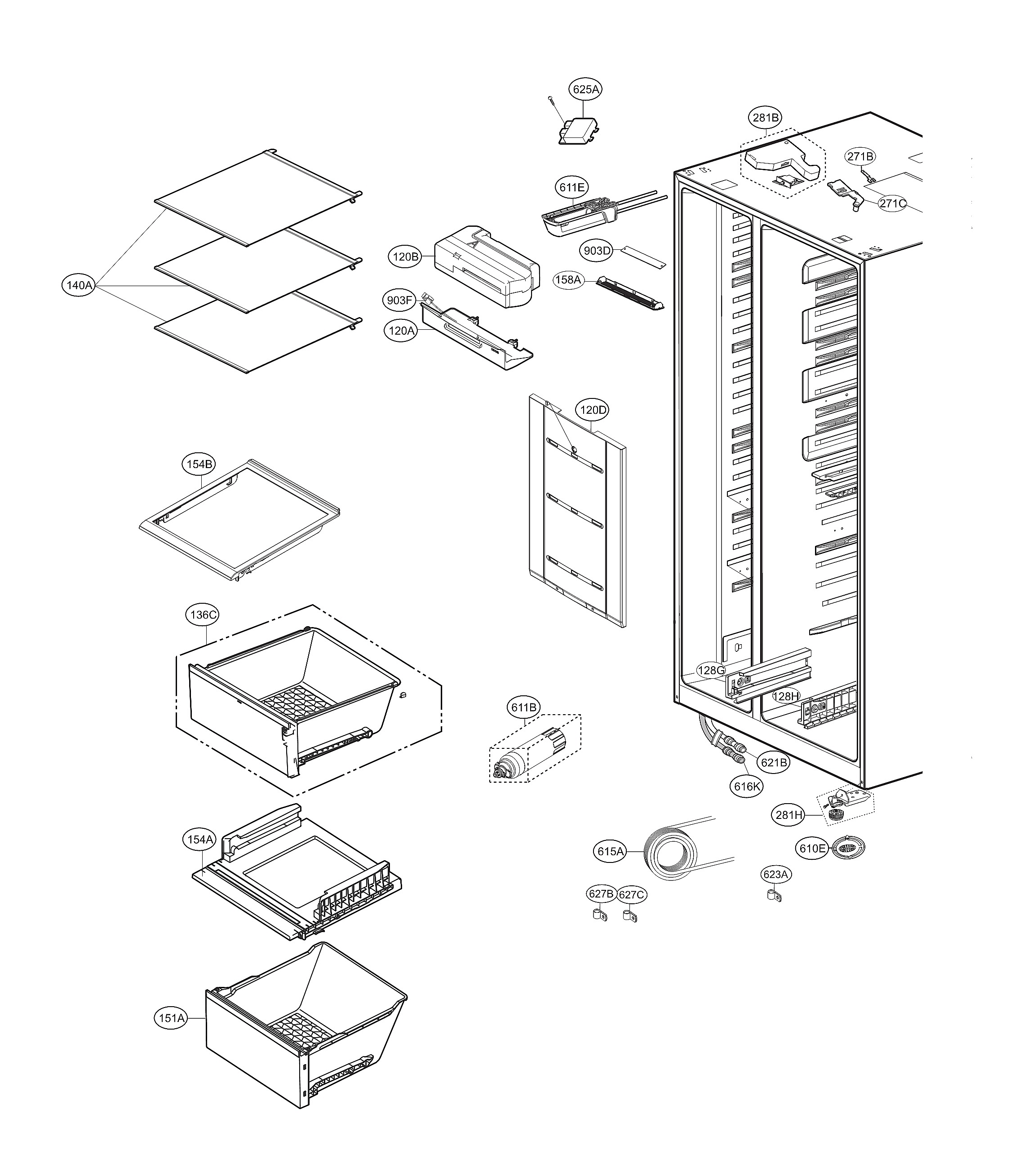 LG LSXS26336S/00 refrigerator compartment diagram