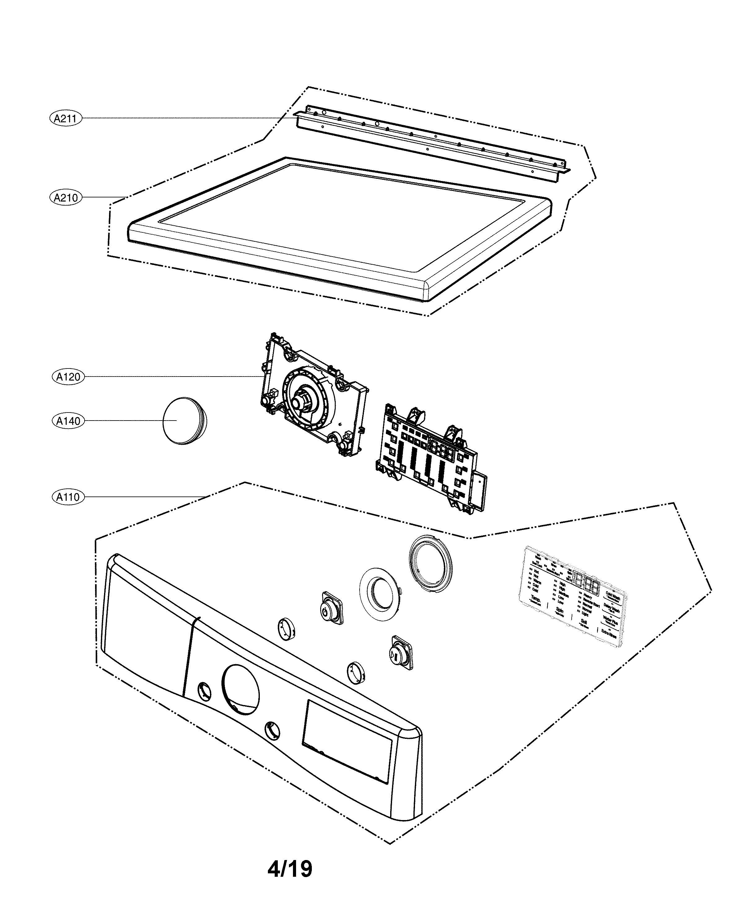 LG DLEX3700W/00 control panel and plate assembly diagram