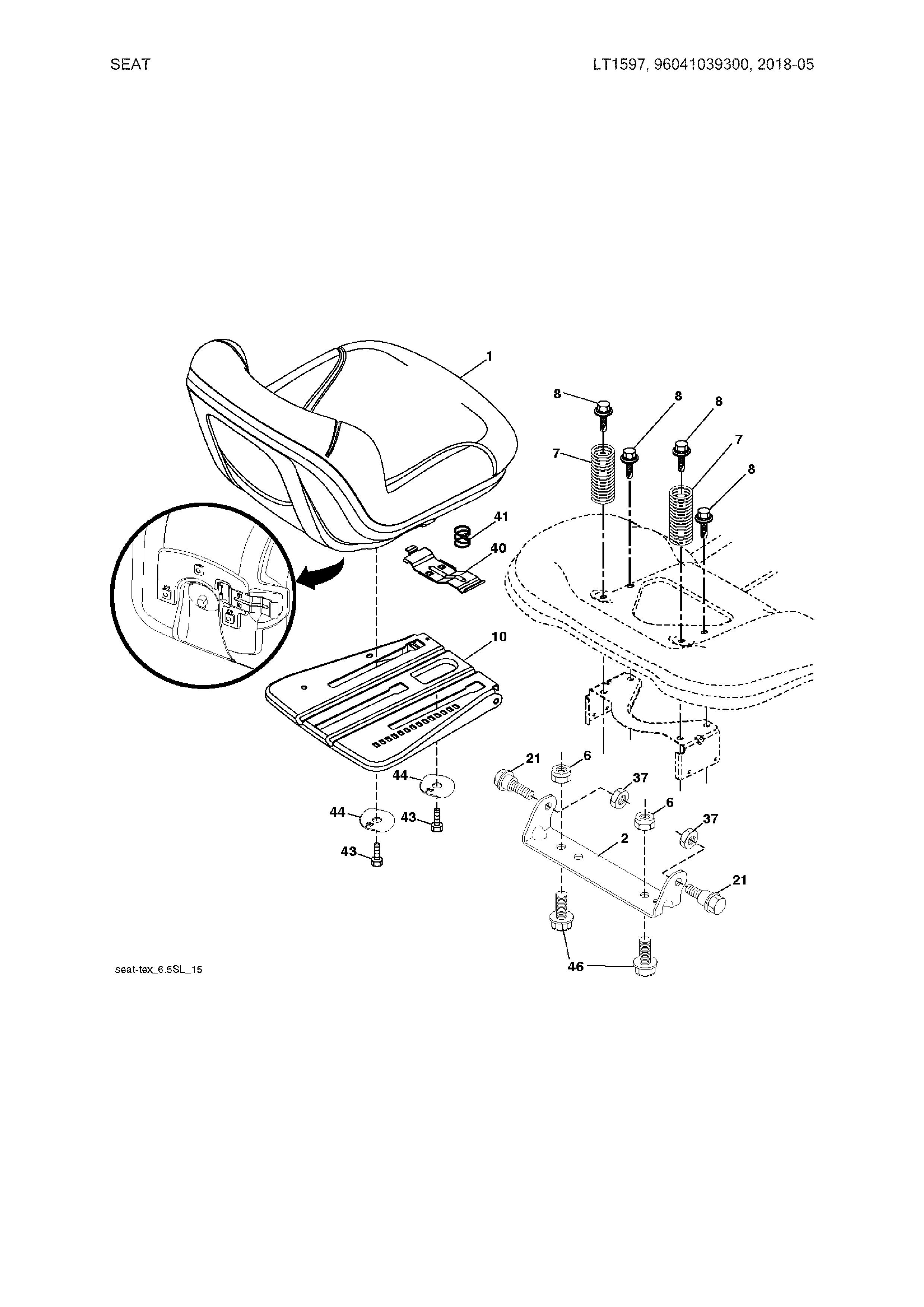 Husqvarna 96041039300 seat diagram