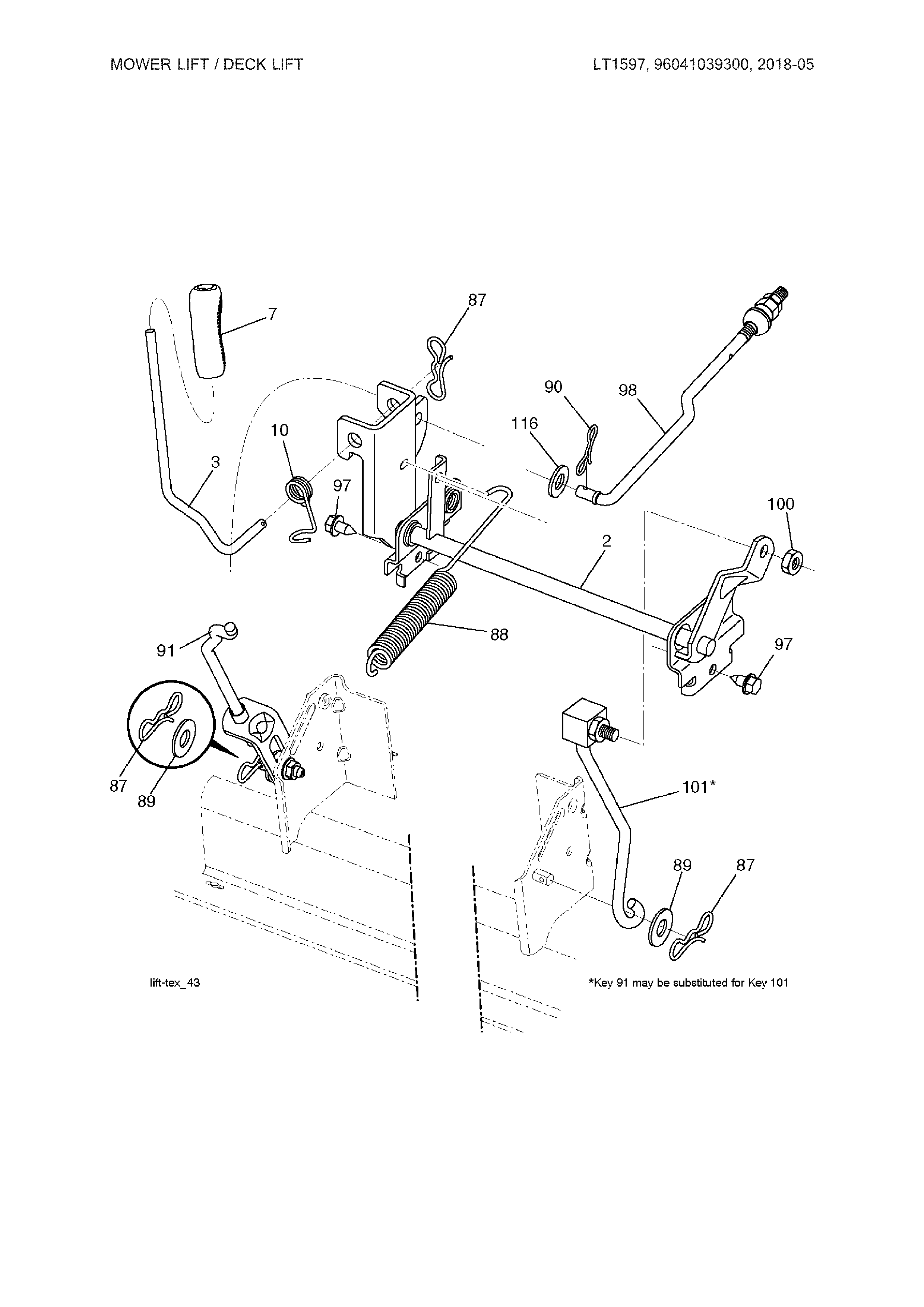 Husqvarna 96041039300 mower lift diagram