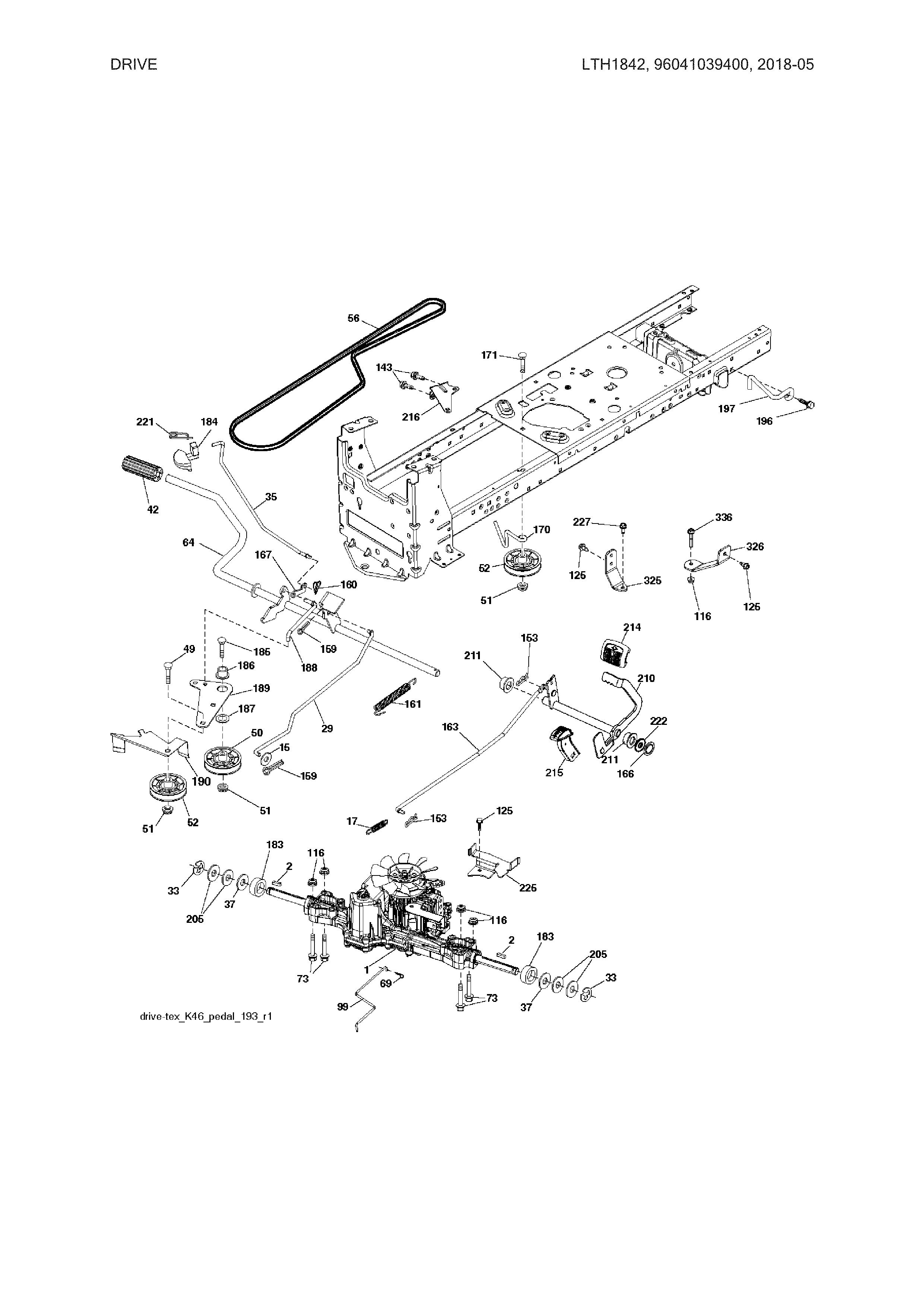 Husqvarna LTH1842-96041039400 drive diagram
