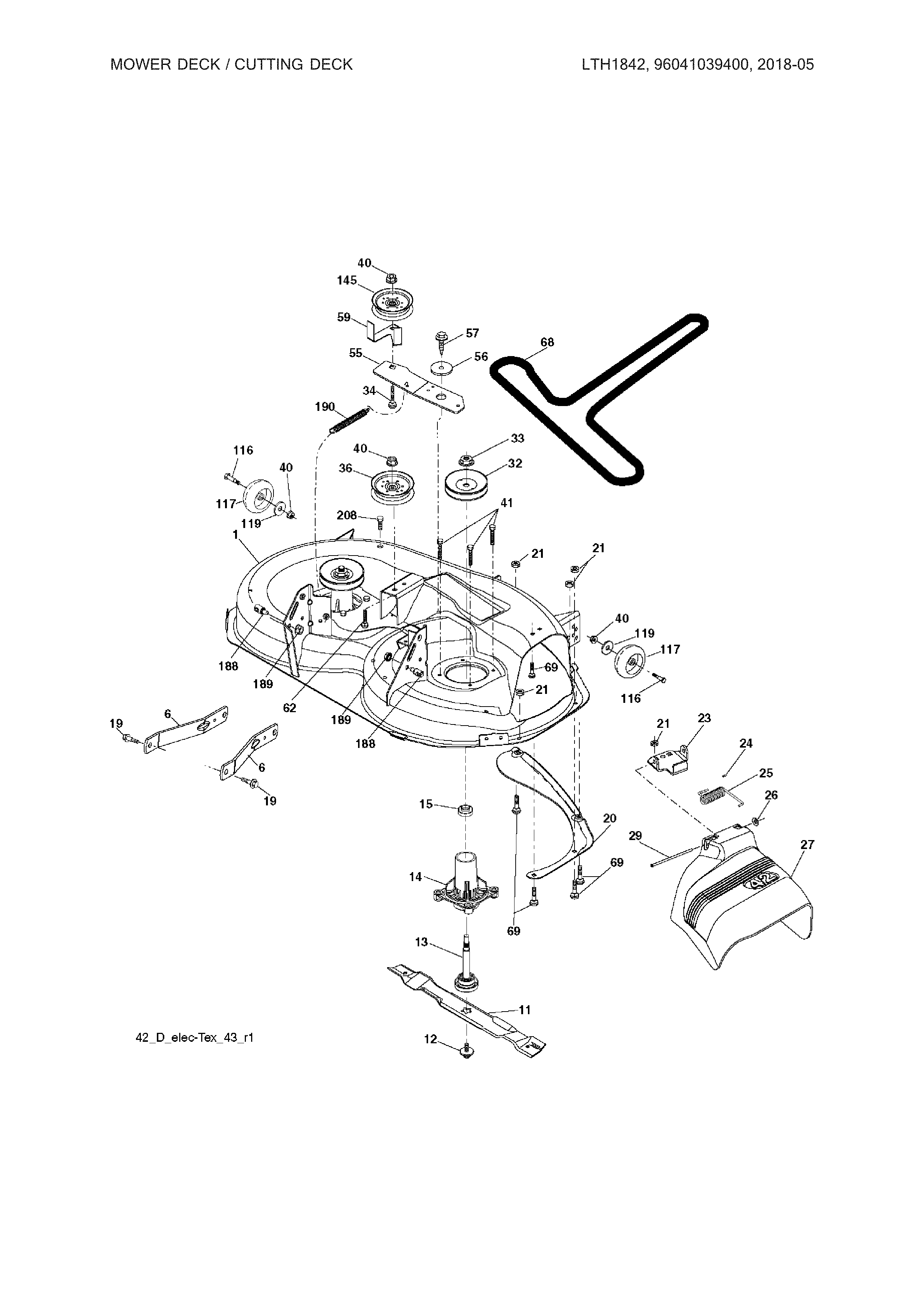 Husqvarna LTH1842-96041039400 mower deck diagram