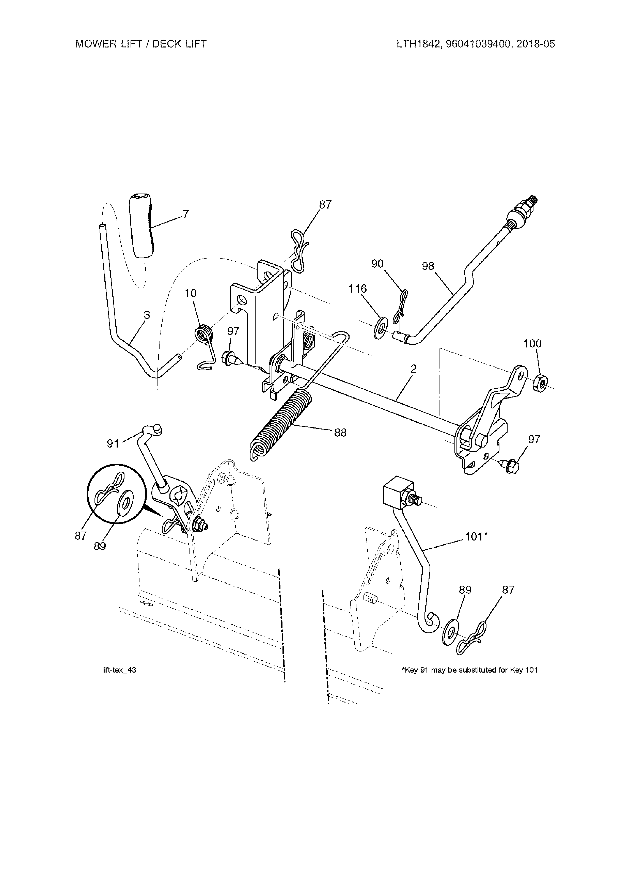 Husqvarna LTH1842-96041039400 mower lift diagram