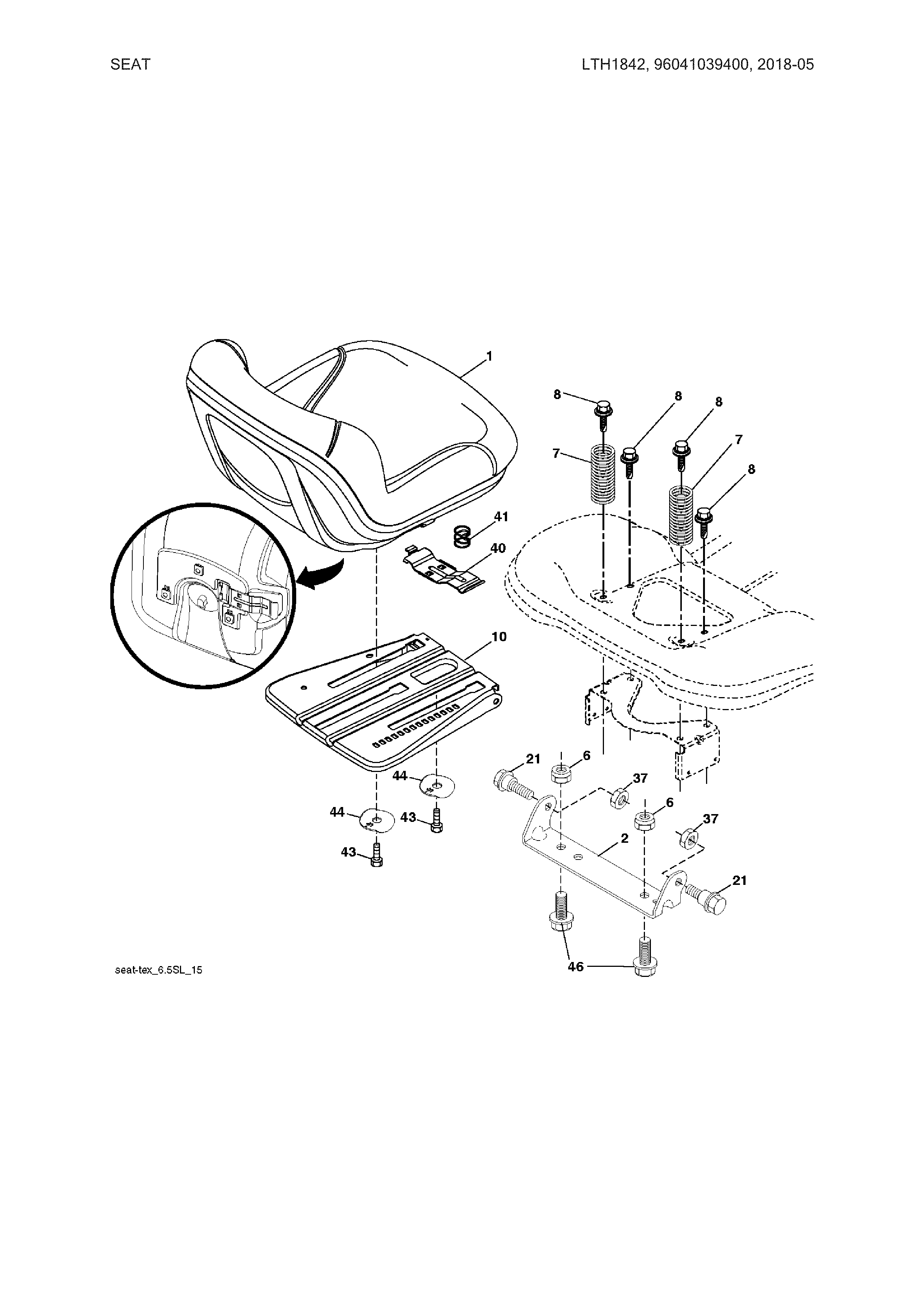 Husqvarna LTH1842-96041039400 seat diagram