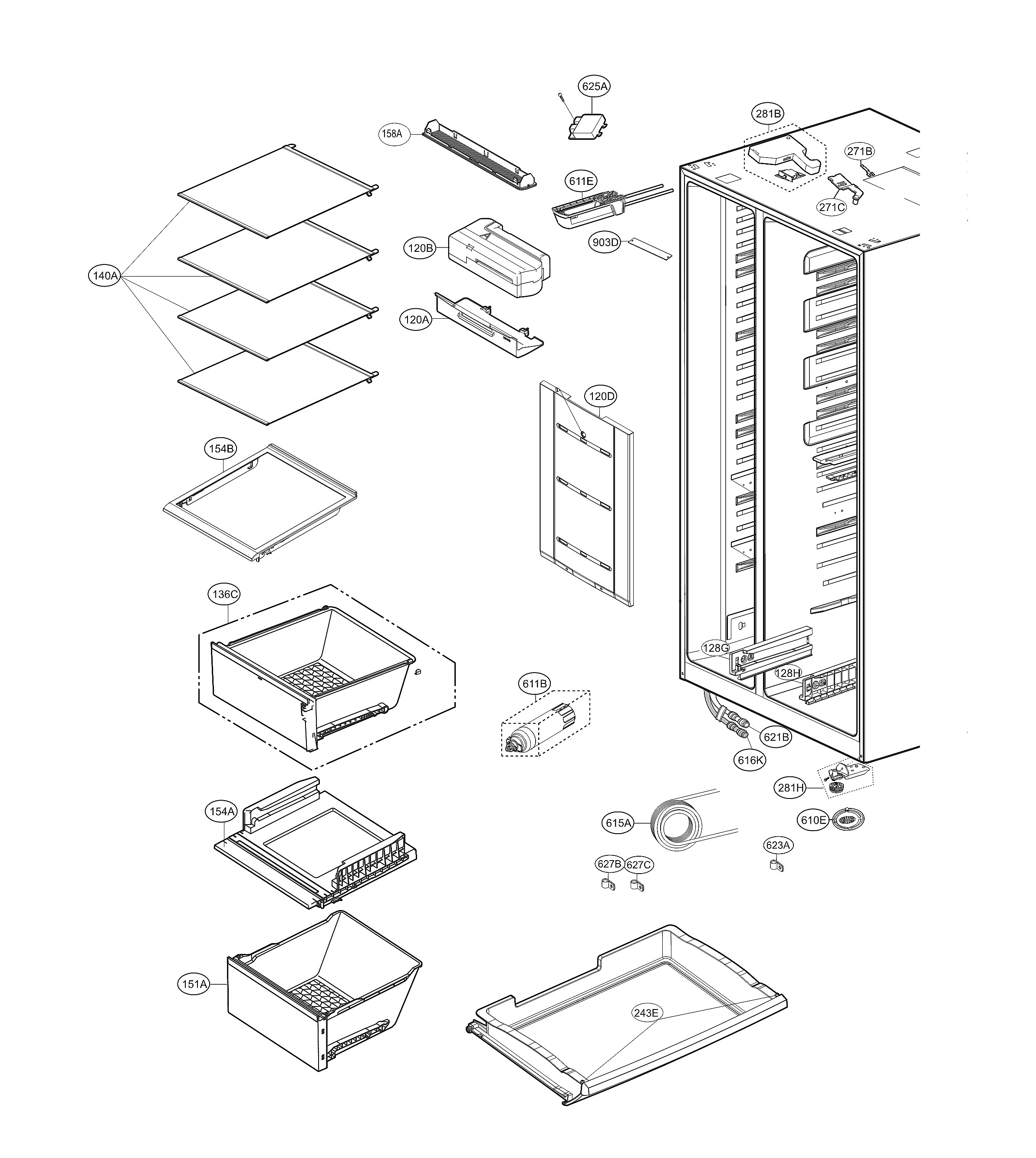 LG LSXC22426S/00 refrigerator compartment diagram