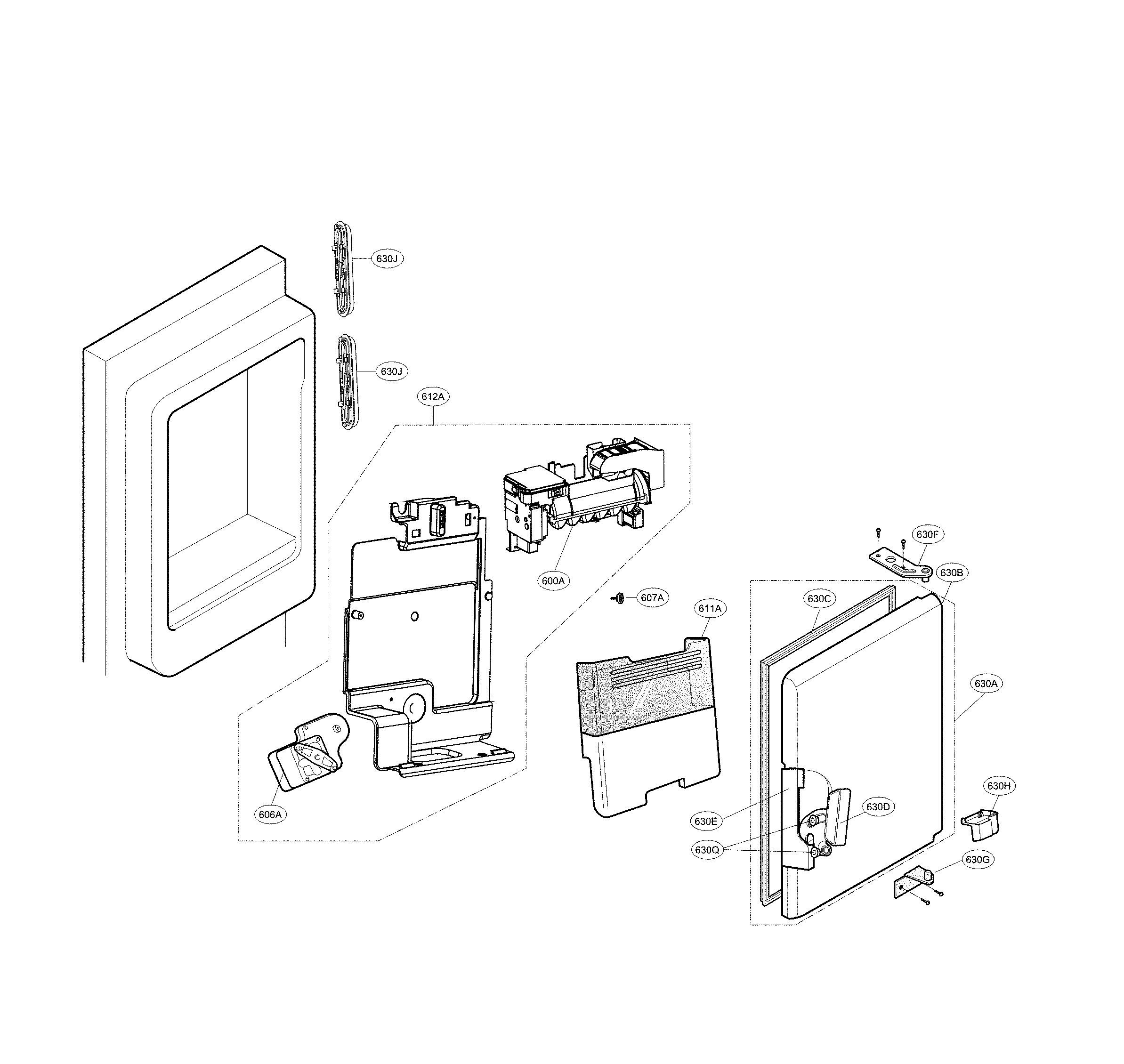 LG LFX28968D/00 icemaker and ice bin parts diagram
