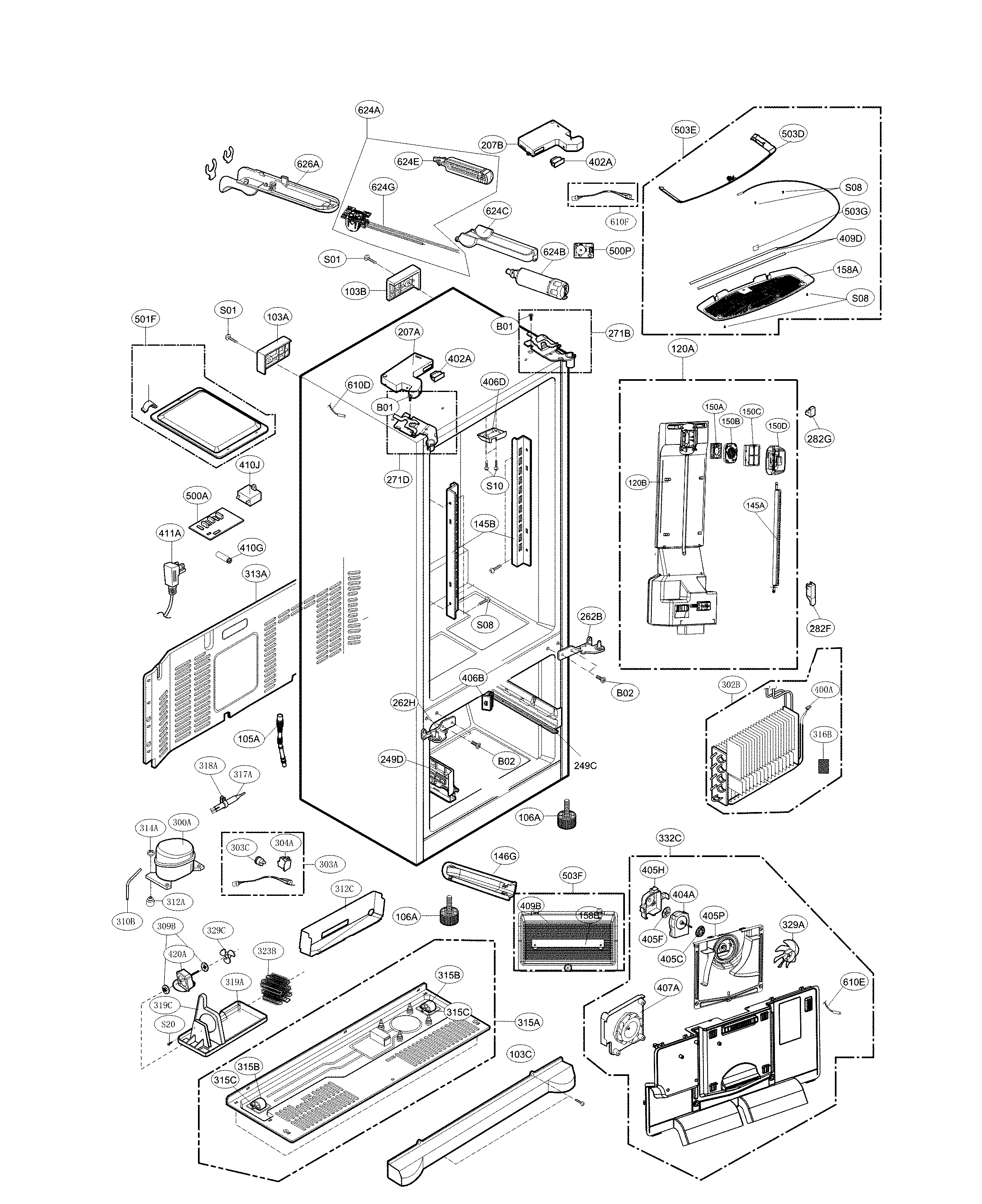 LG LFX28968D/00 case parts diagram