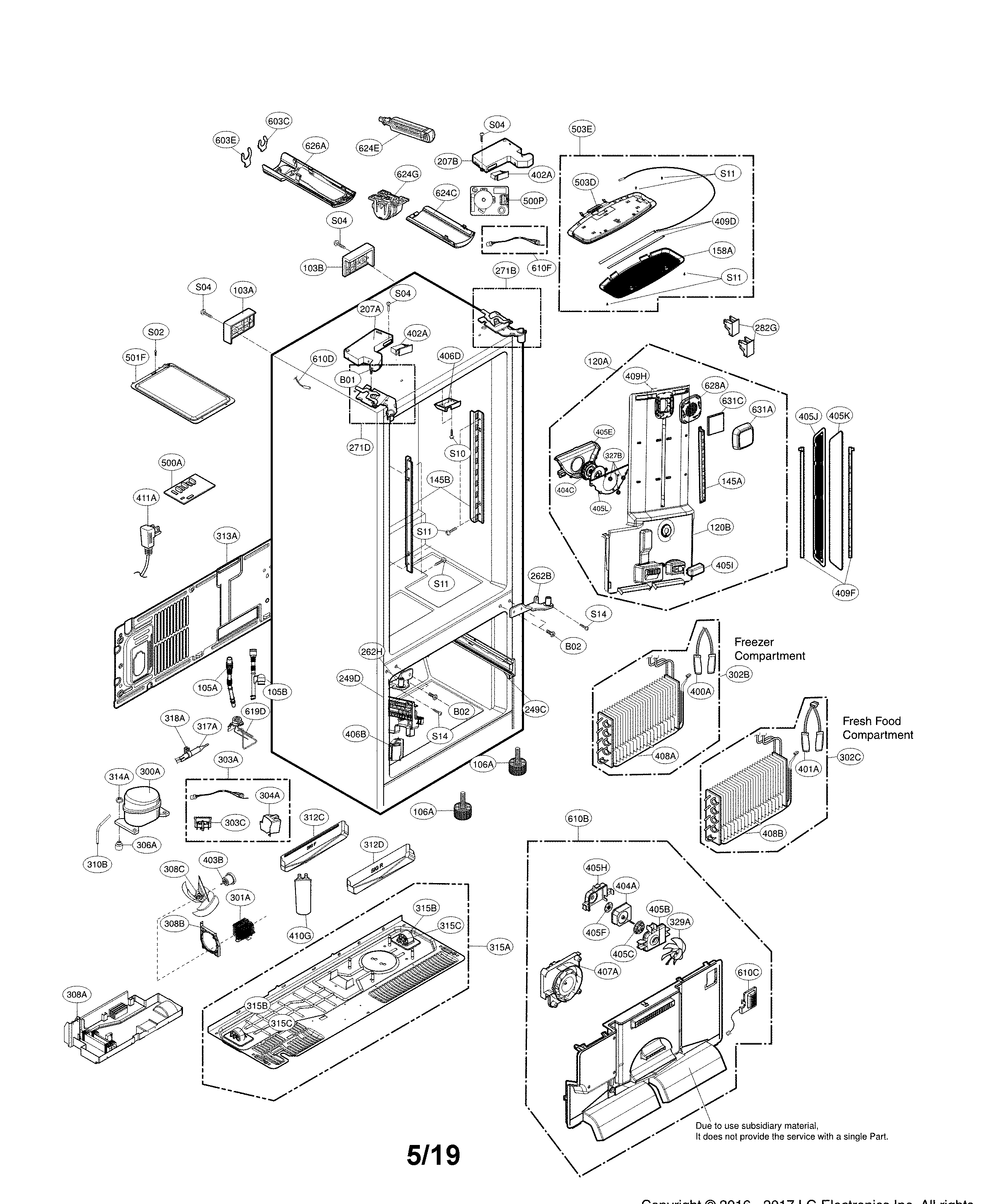 LG LFXC24726D/01 case parts diagram