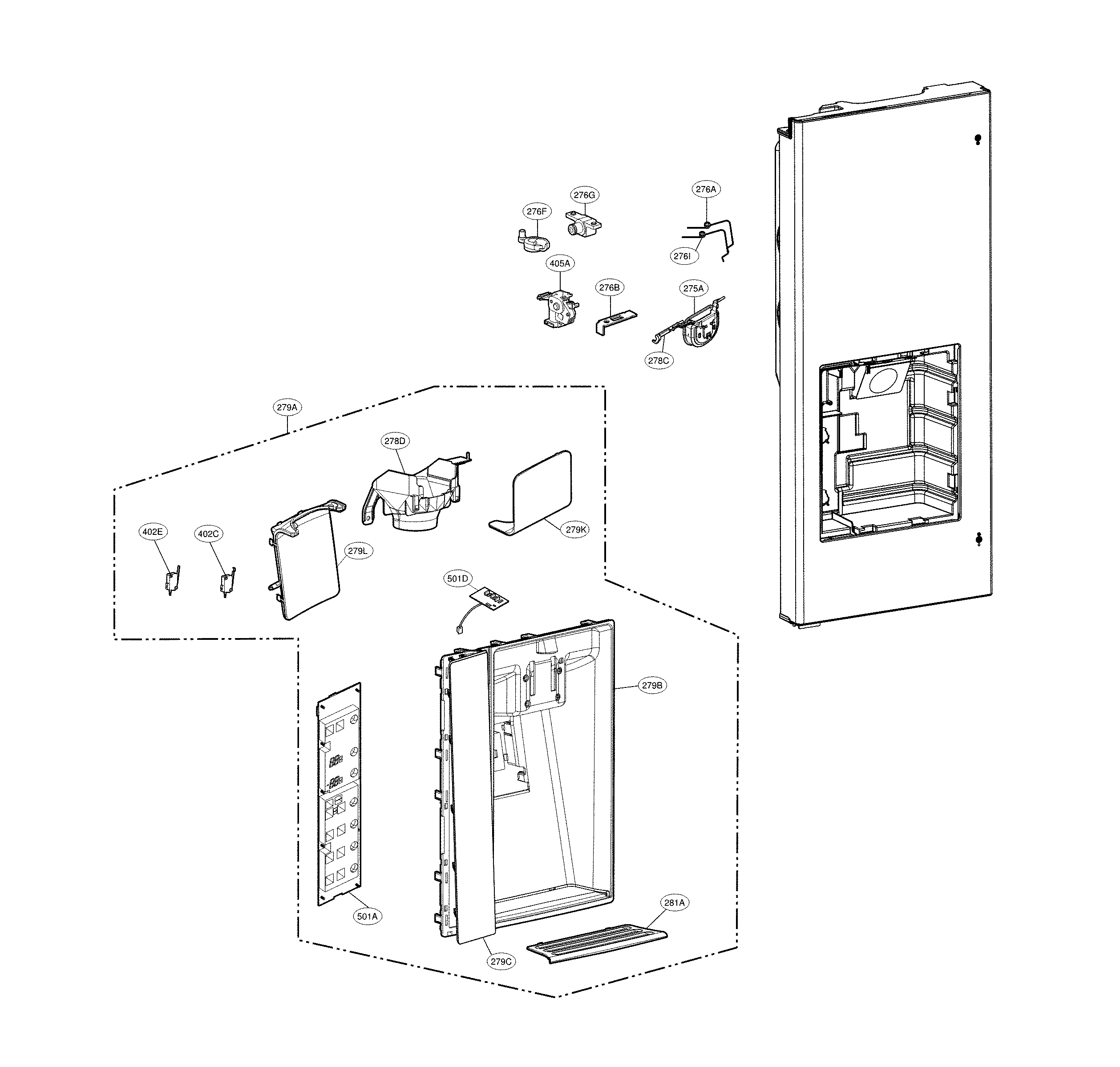 LG LFXC24726D/01 dispenser parts diagram