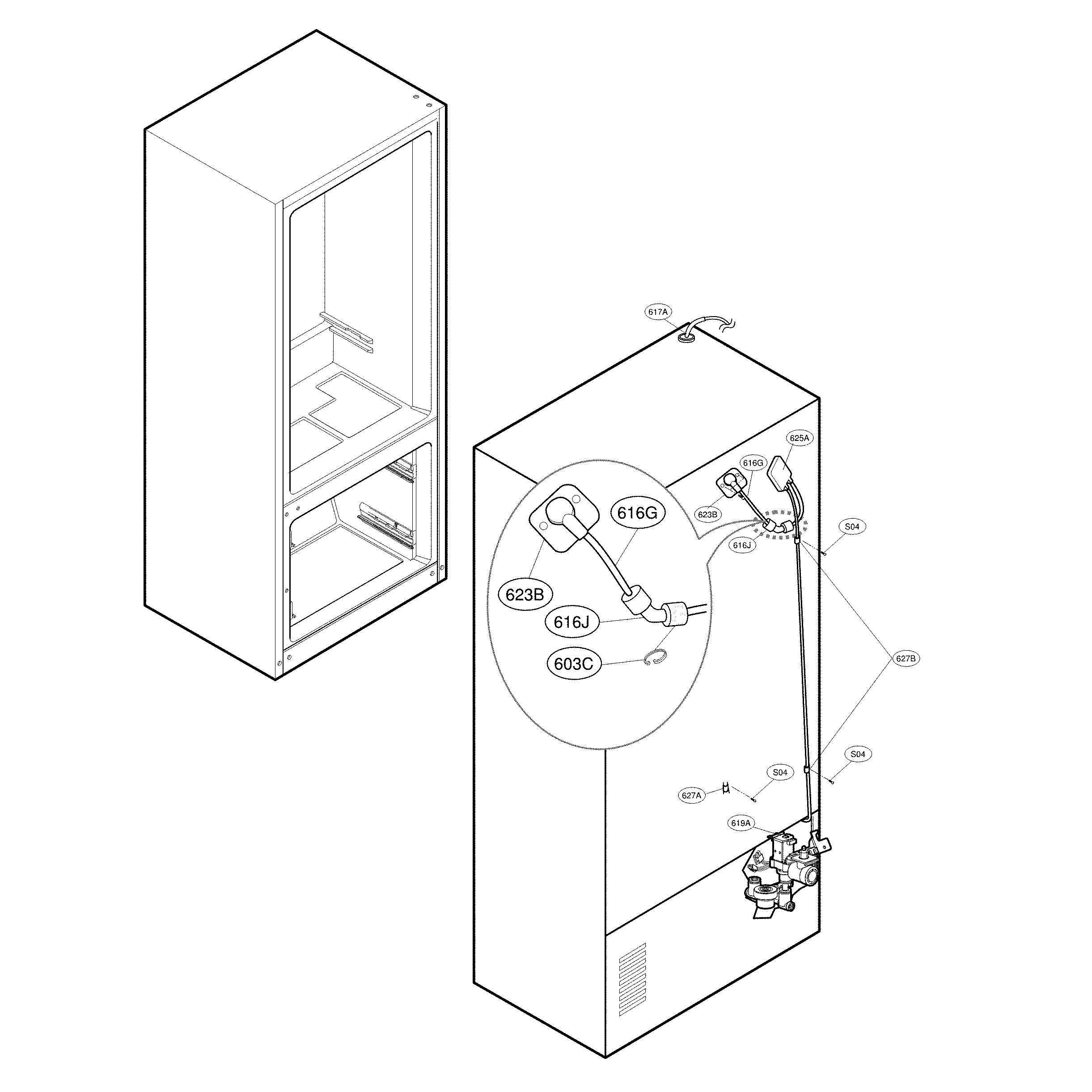 LG LFXC24726D/01 valve and water tube parts diagram
