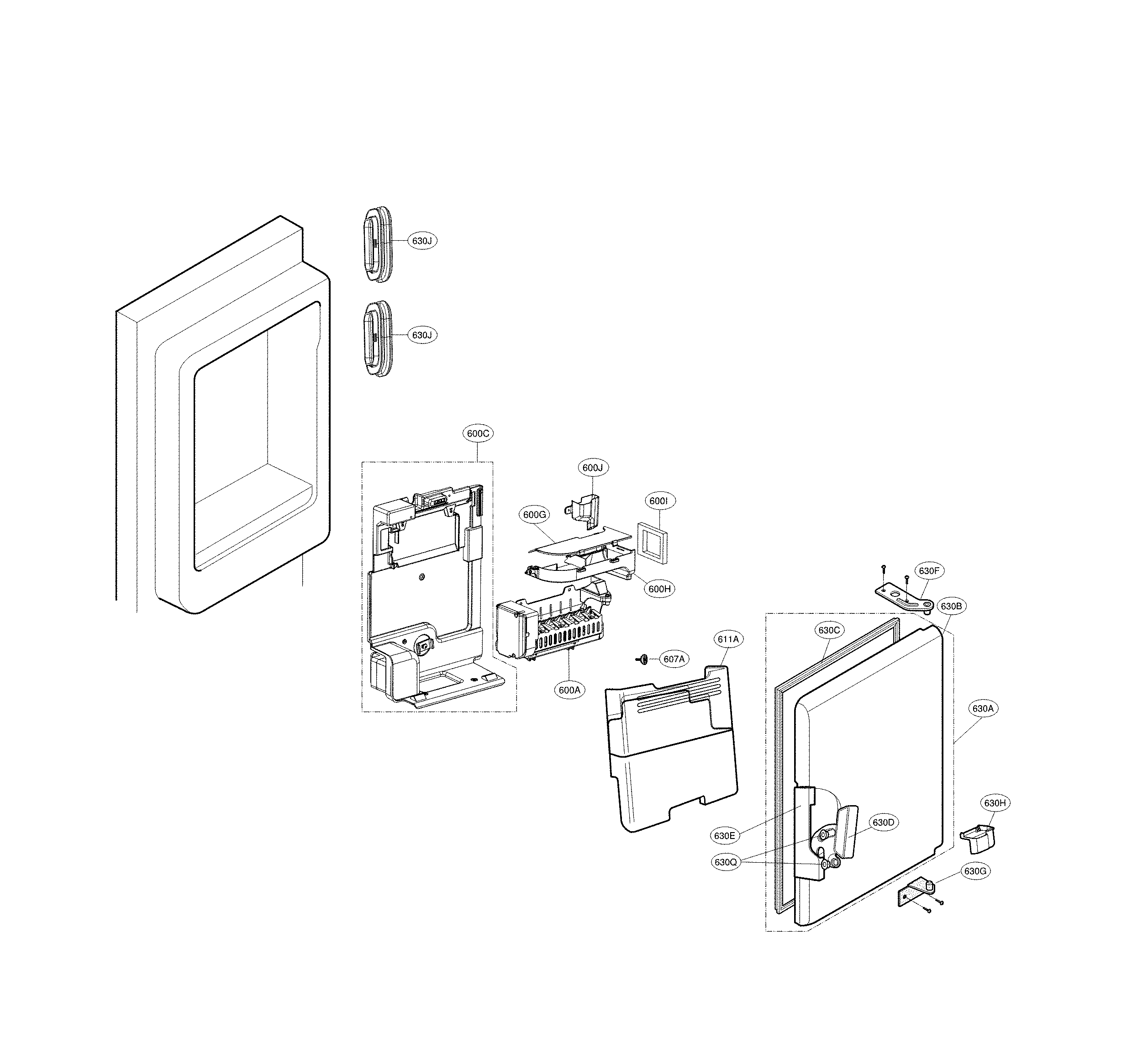 LG LFXC24726D/01 icemaker and ice bin parts diagram
