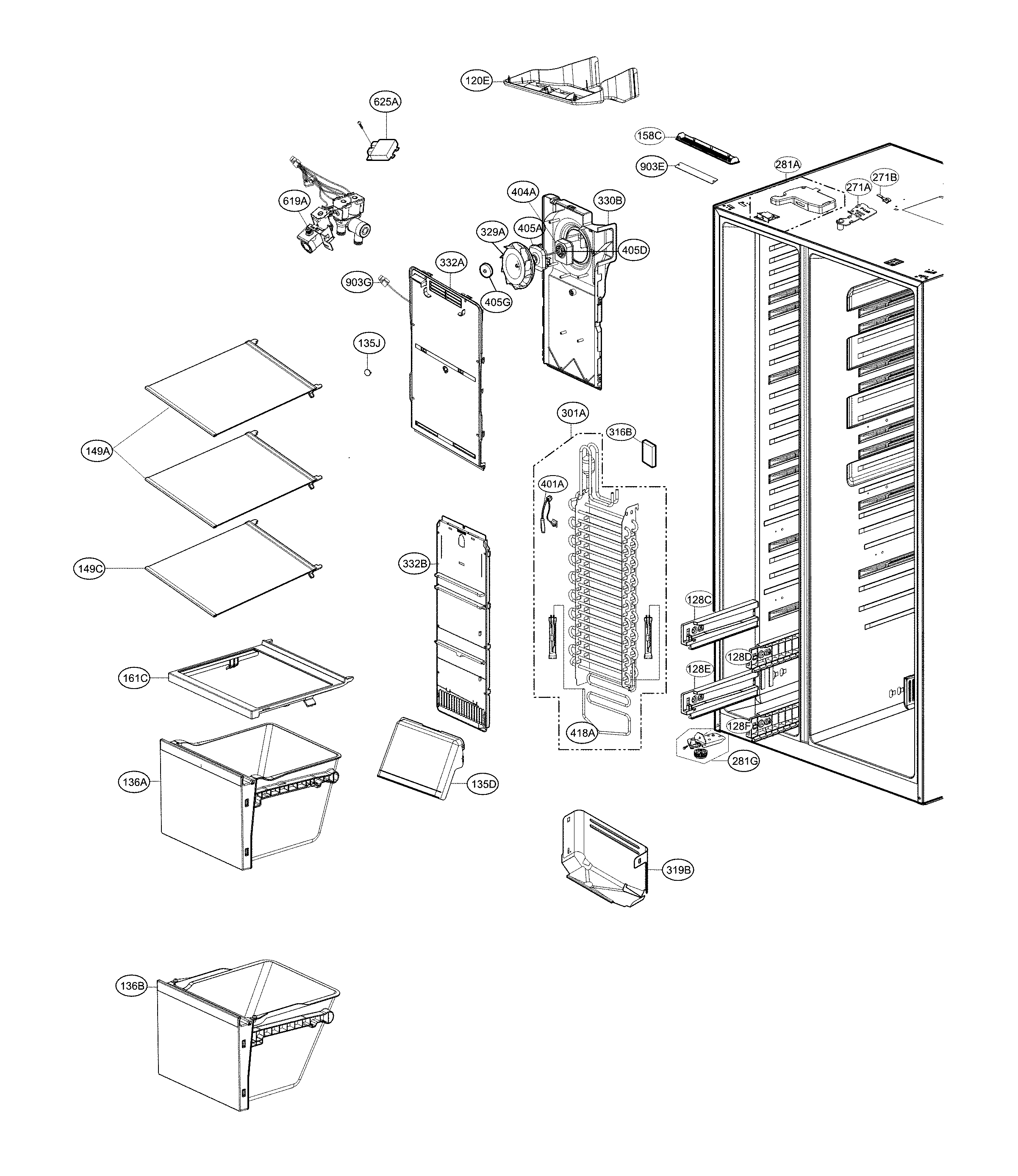 LG LSXS26326W/00 freezer compartment diagram