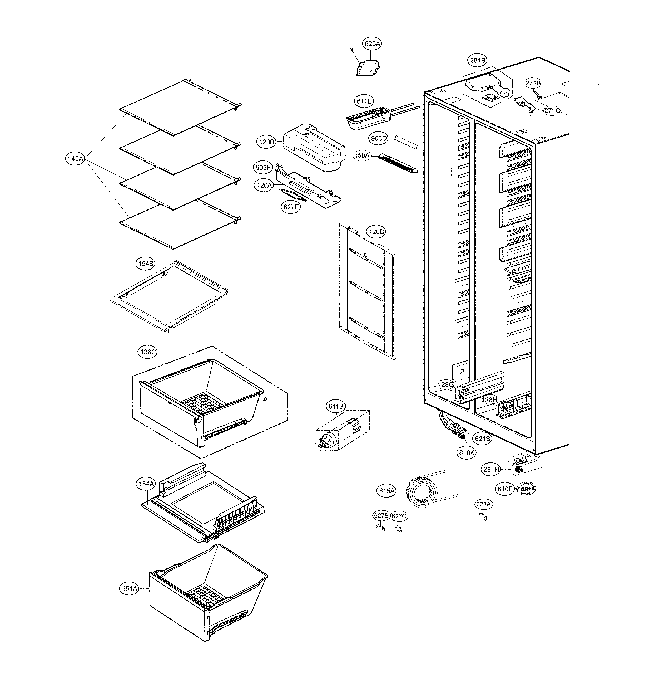 LG LSXS26326W/00 refrigerator compartment diagram