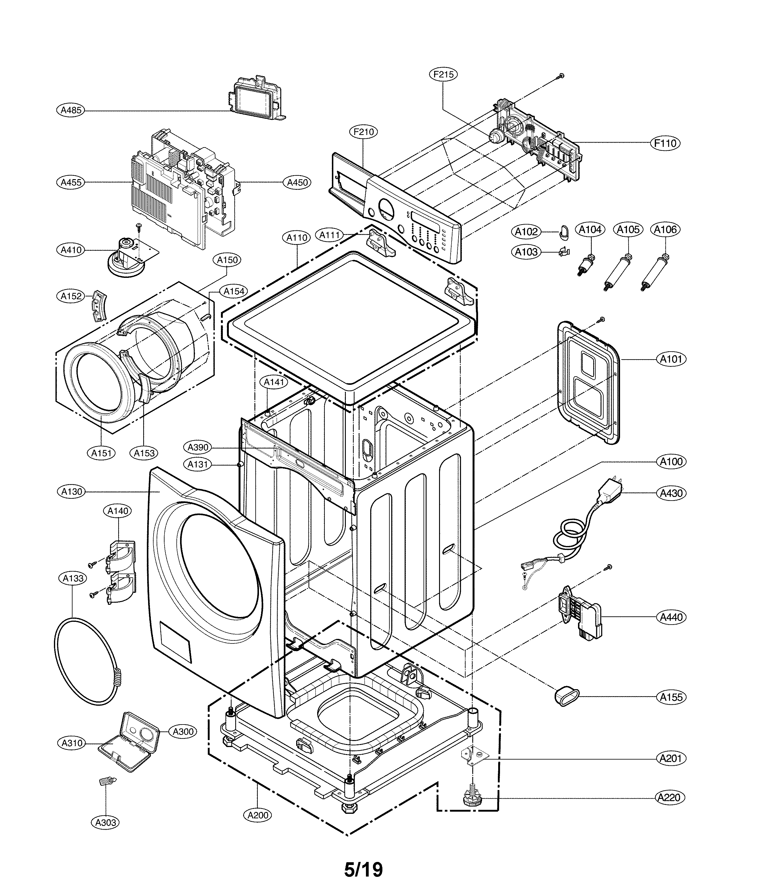 LG WM2277HW/01 cabinet and control panel diagram