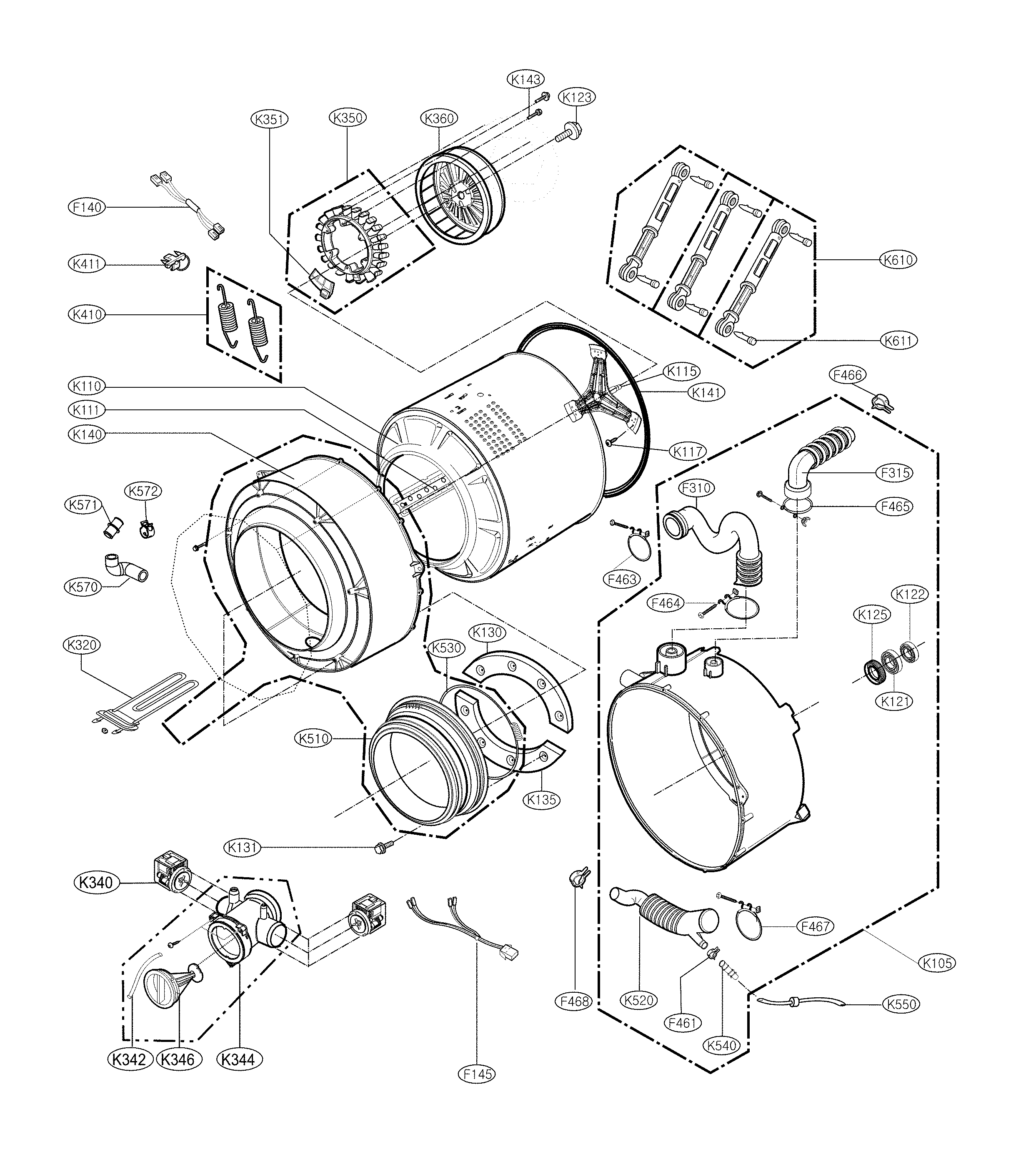 LG WM2277HW/01 drum and tub assembly diagram