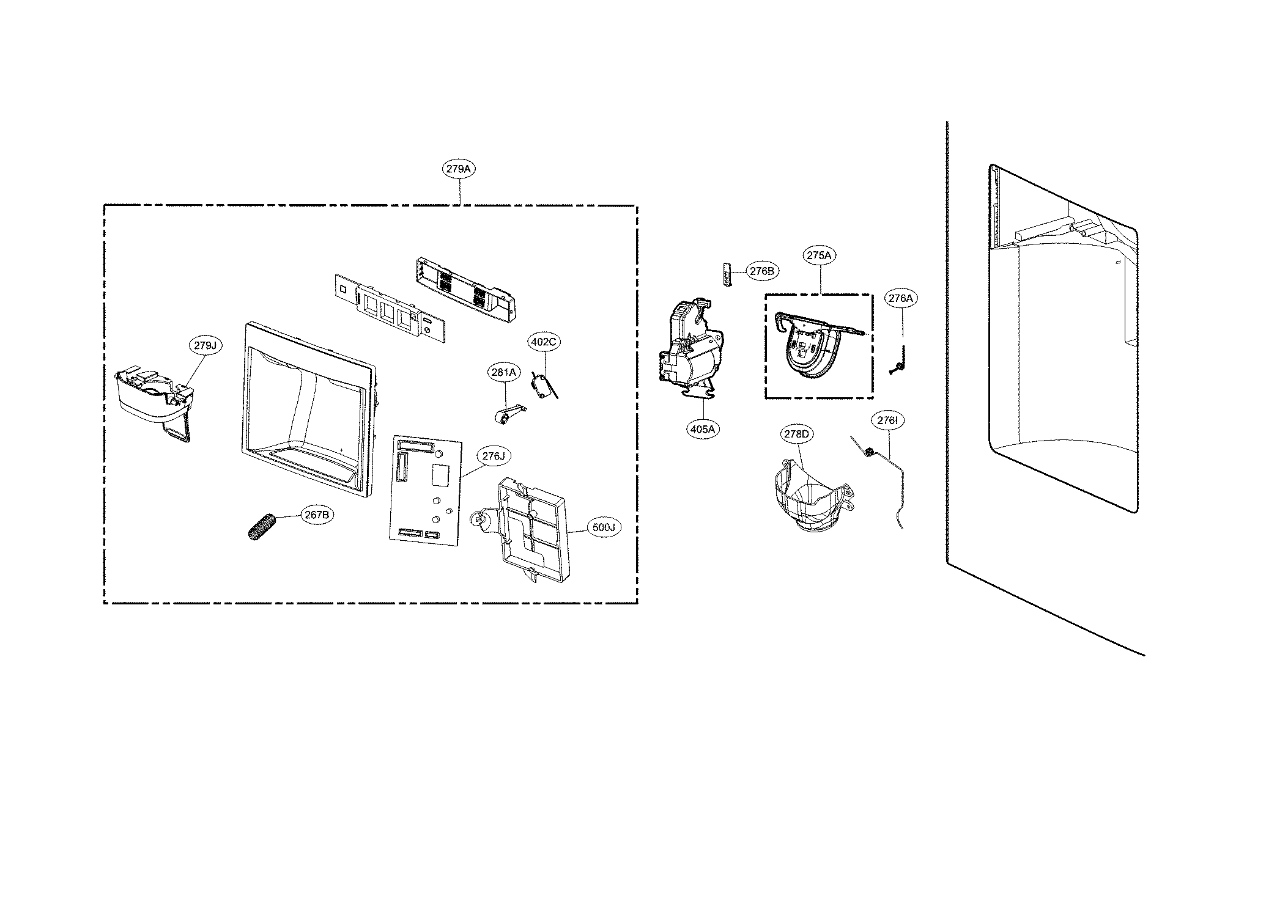 Kenmore Elite 79572482411 dispenser parts diagram