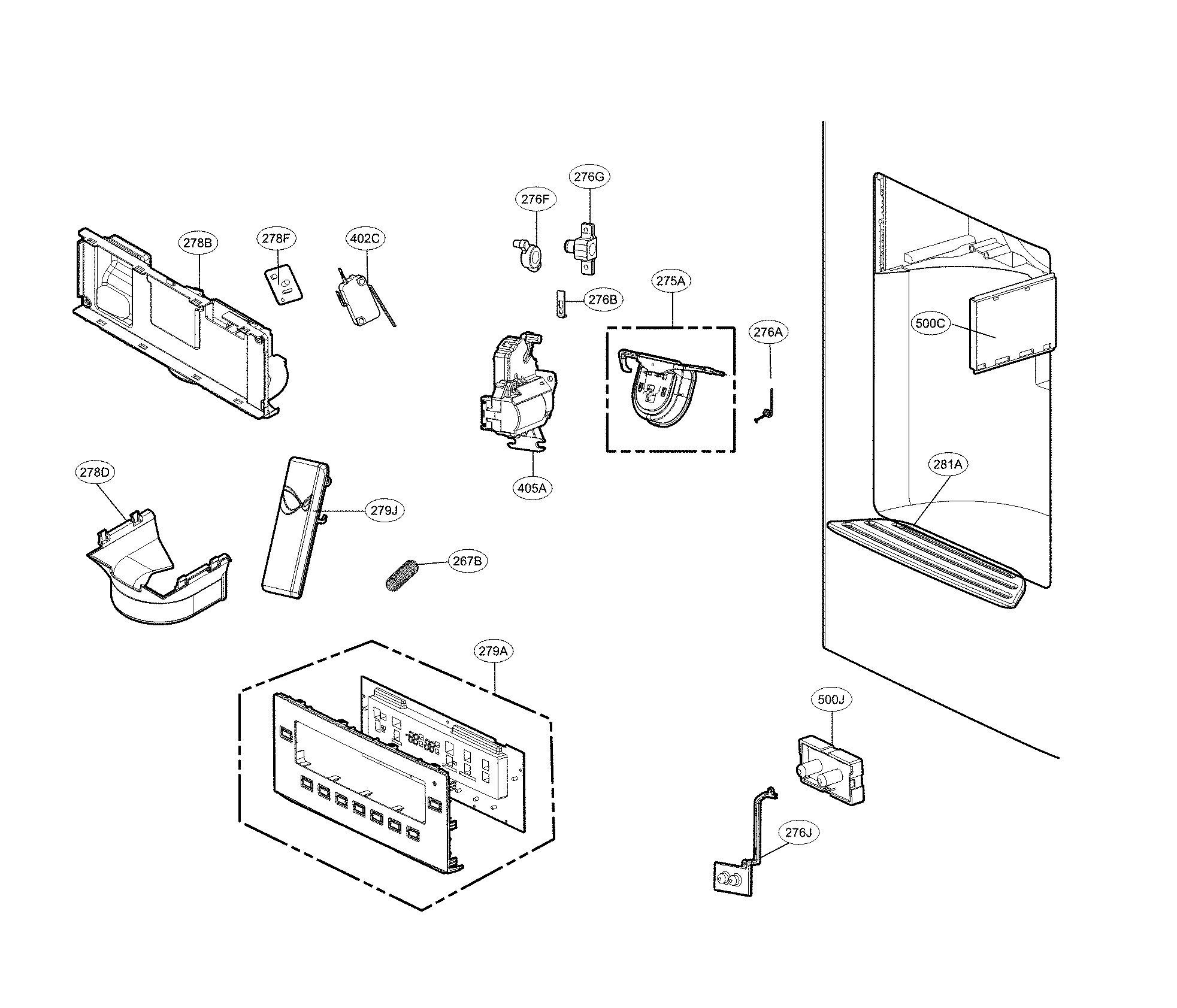 Kenmore Elite 79572059313 dispenser parts diagram