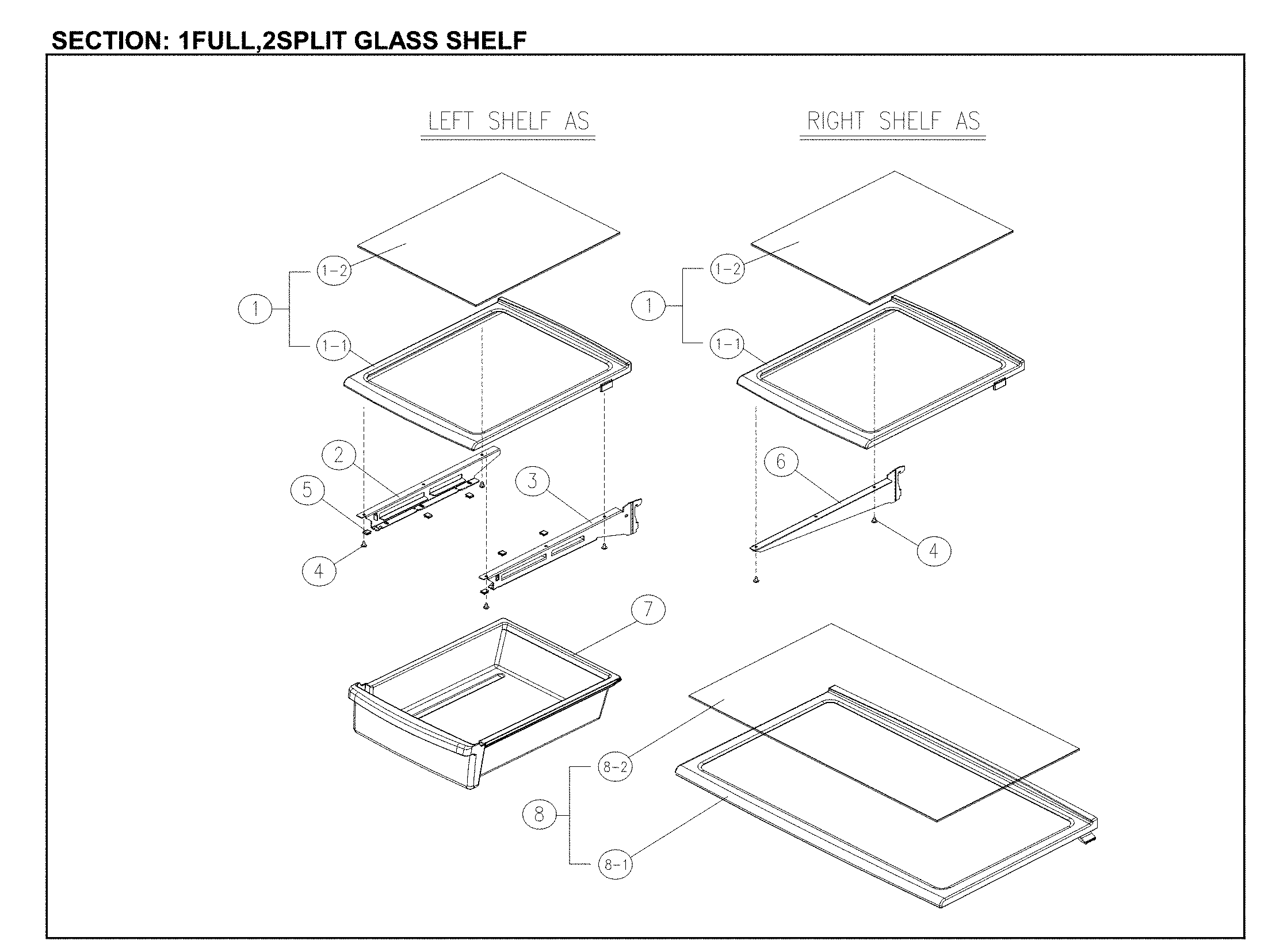 Kenmore 11161205714 full and split glass shelves diagram