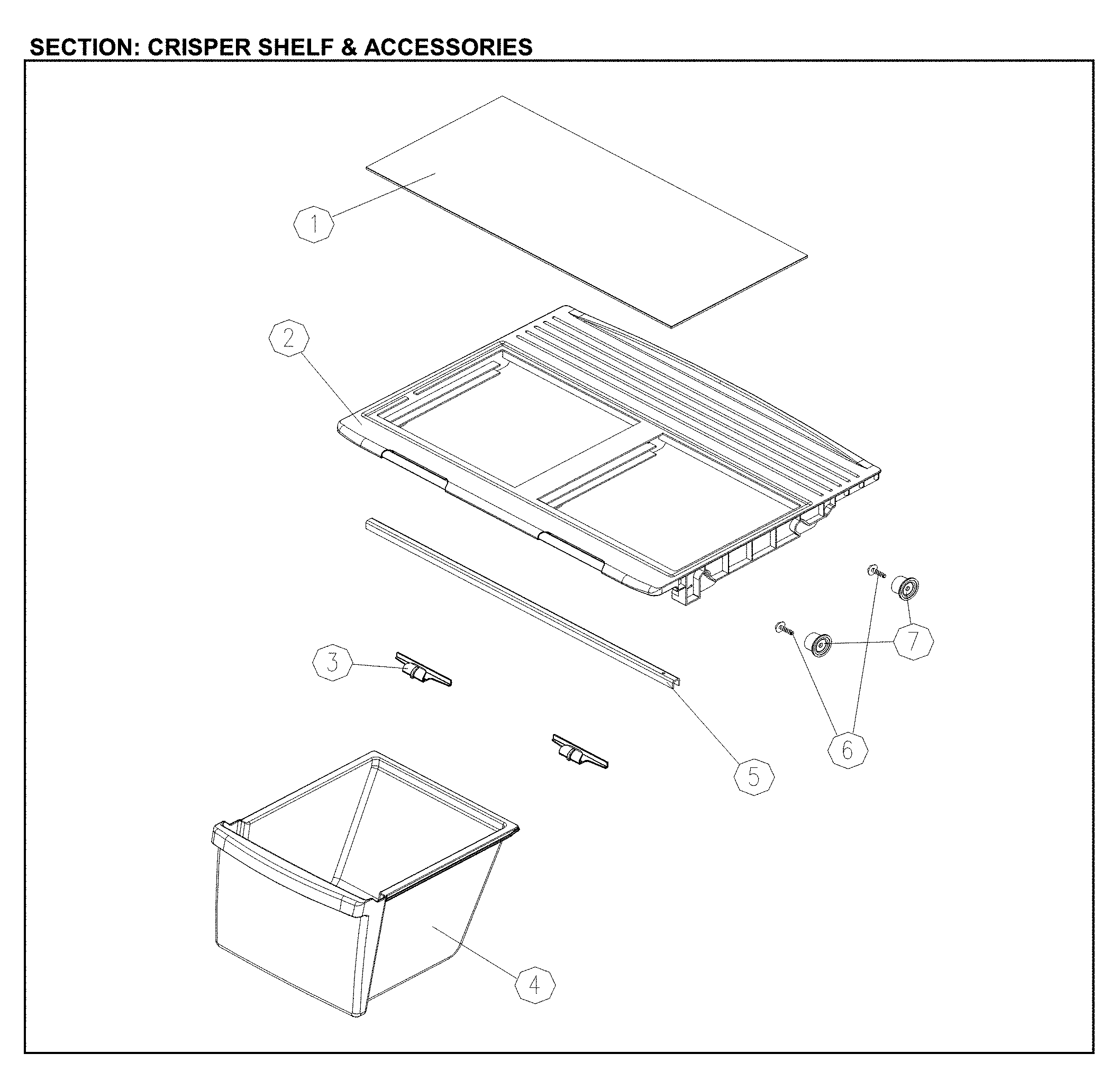 Kenmore 11161202712 crisper shelf and assessories diagram