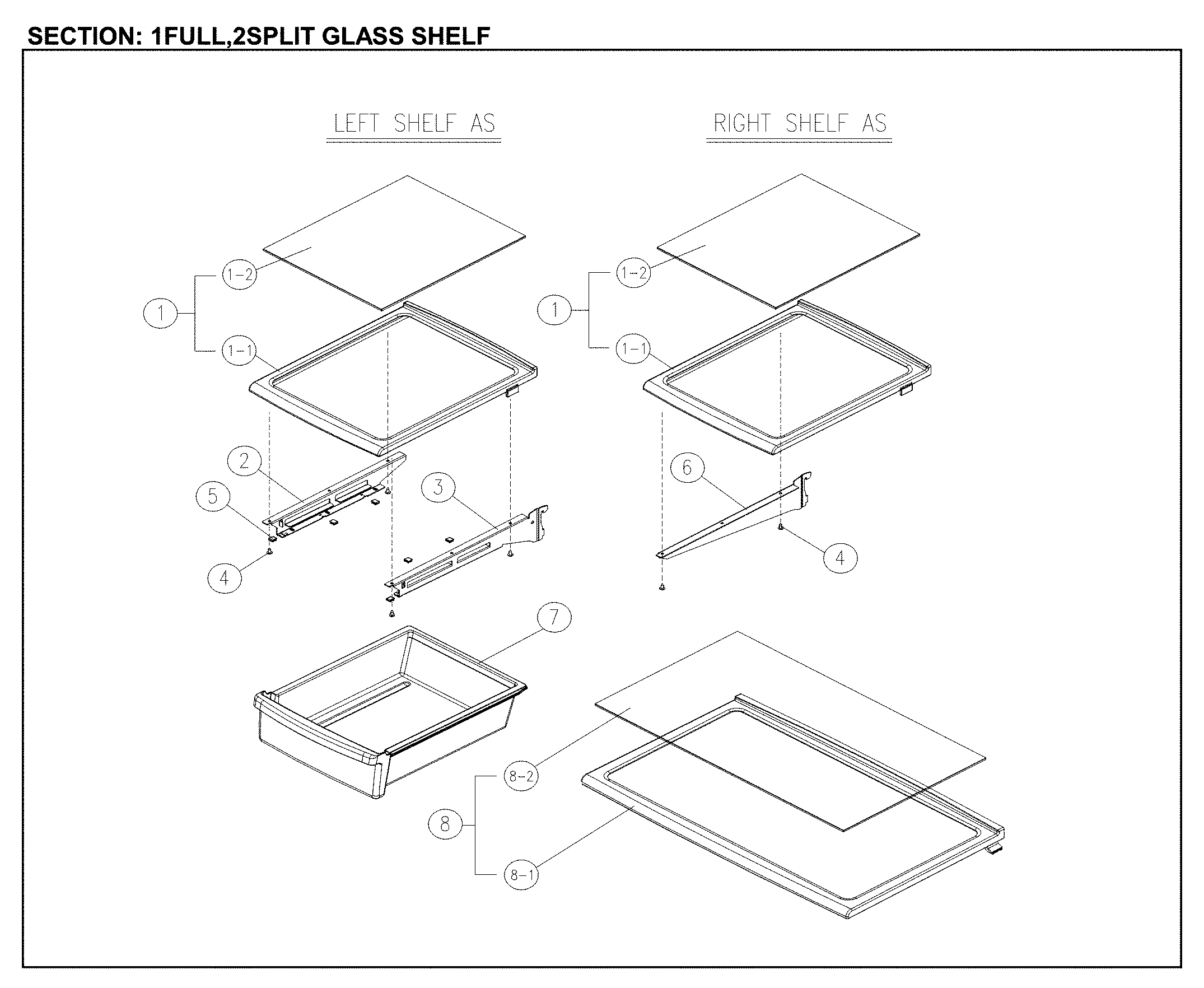 Kenmore 11161202712 full/split glass shelf diagram