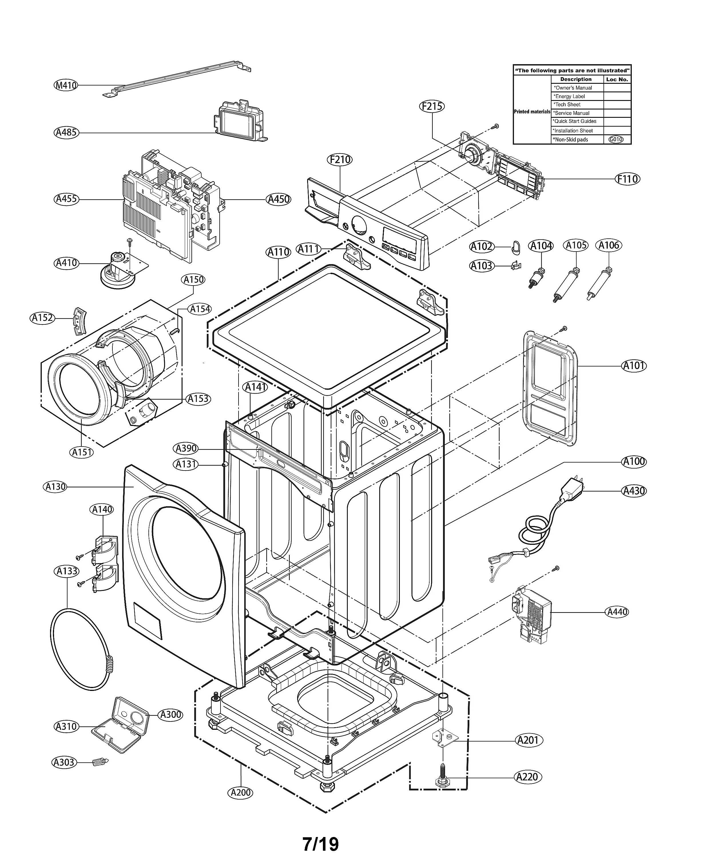 LG WM3575CW/00 cabinet and control panel assembly diagram