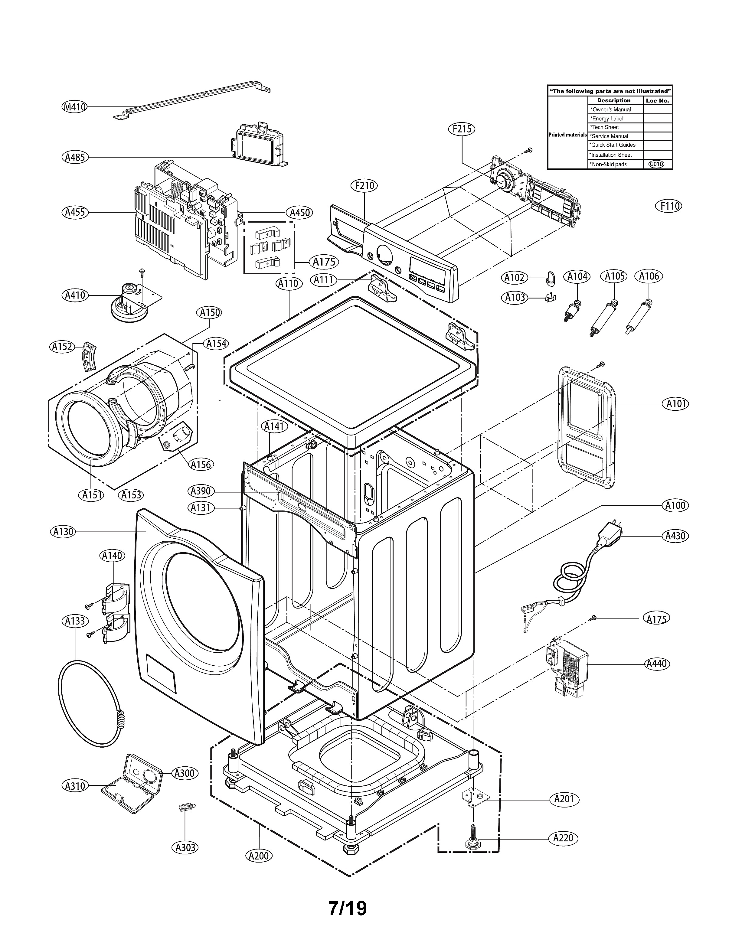 LG WM3575CW/01 cabinet and control panel assembly diagram