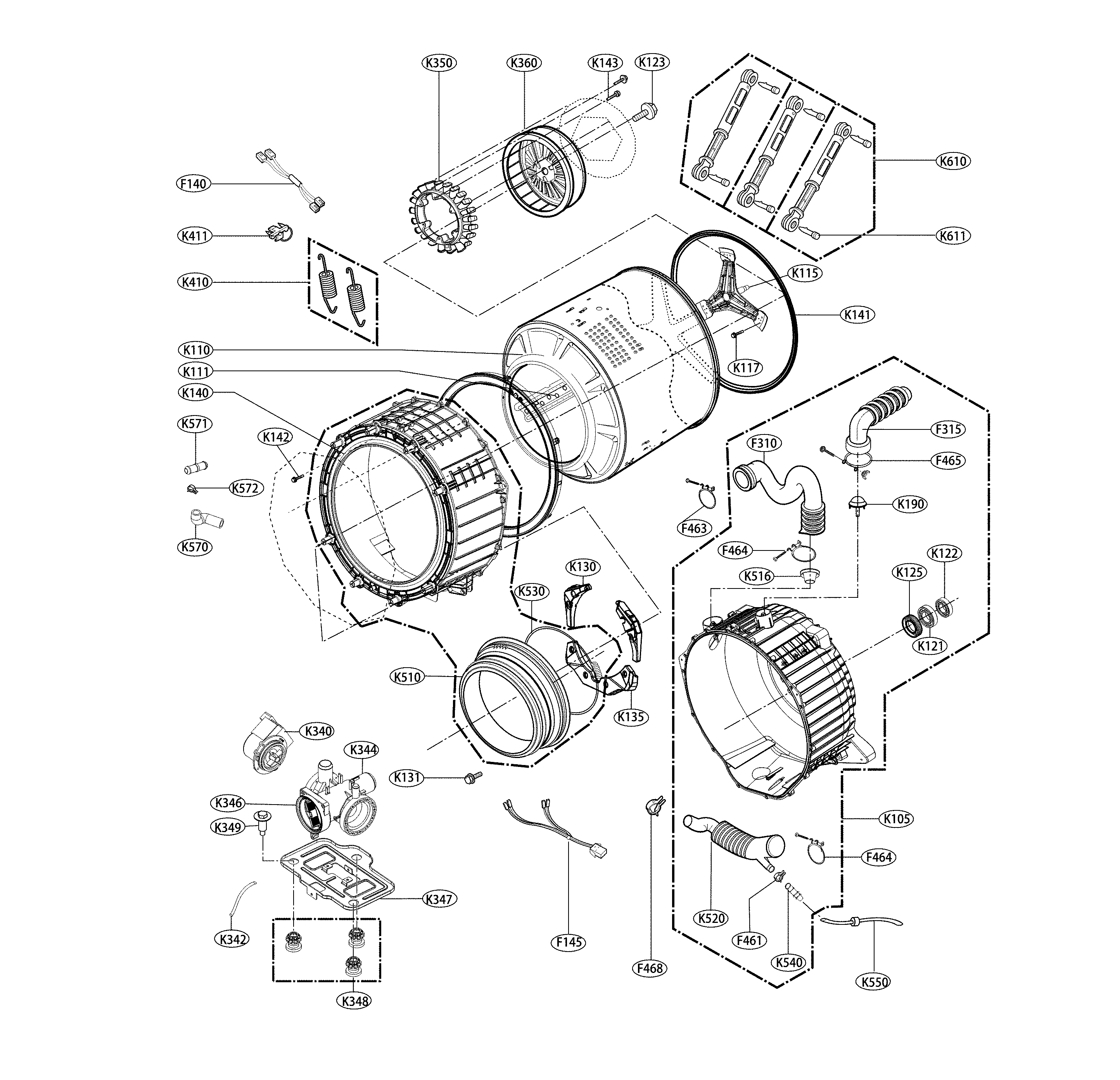 LG WM3575CW/01 drum and tub assembly diagram