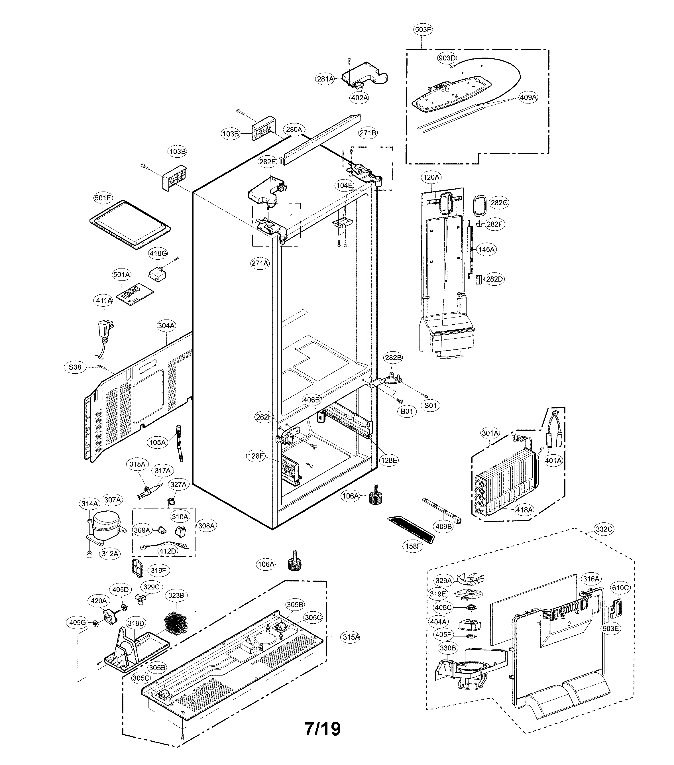 LG LFCS22520S/01 case parts diagram