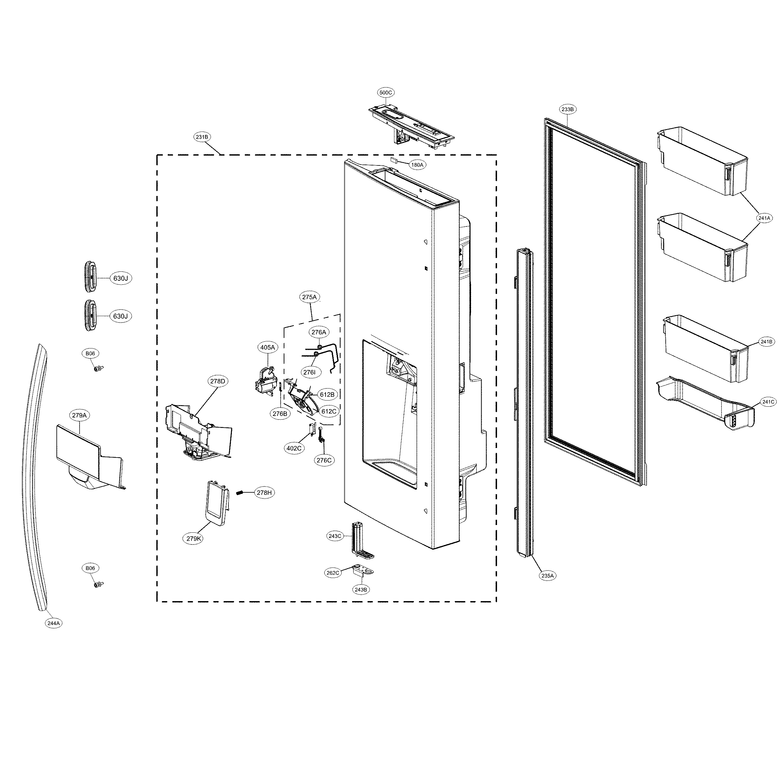 LG LRFXC2406S/00 door parts w/ dispenser diagram