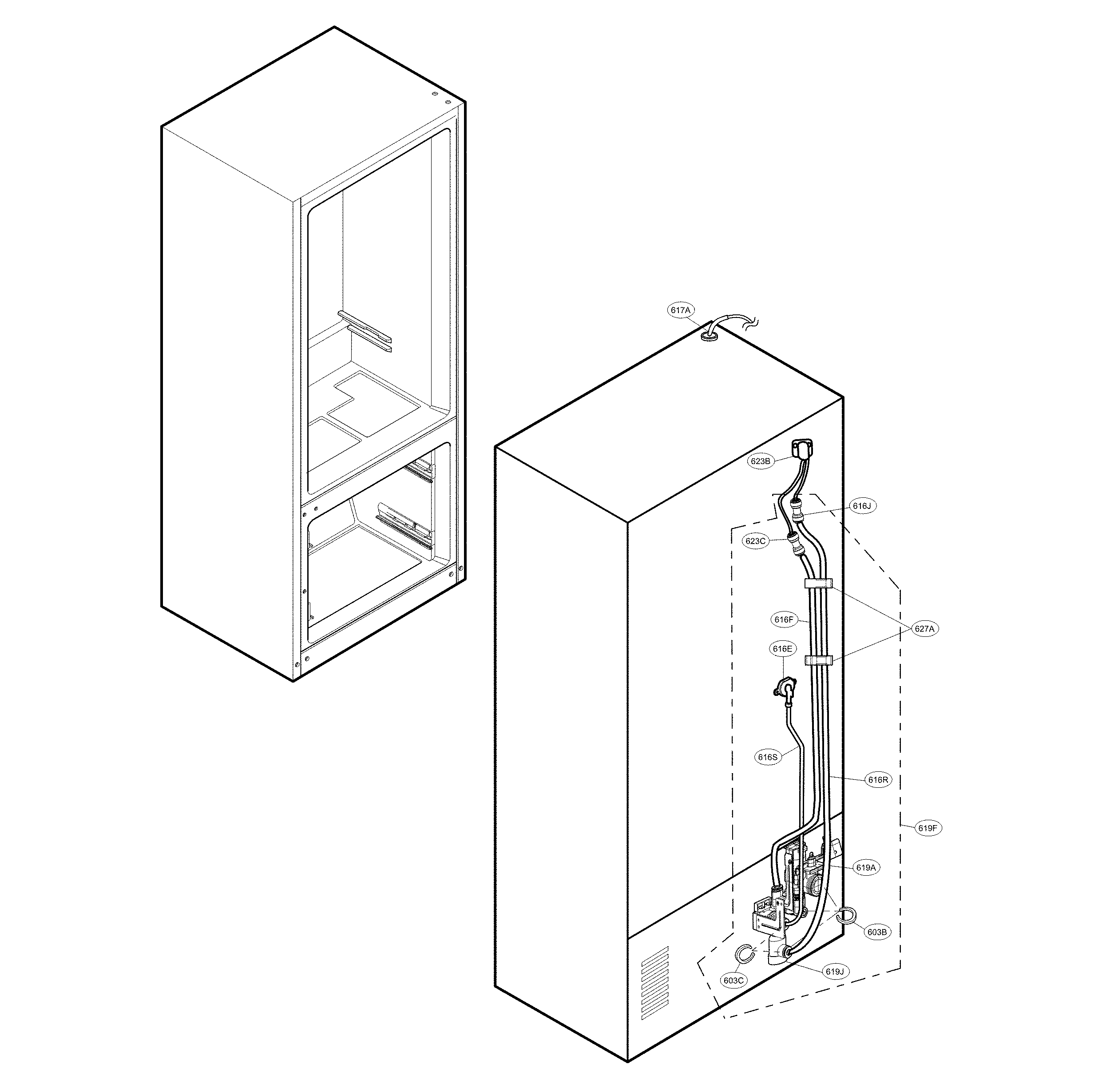 LG LRFXC2406S/00 valve & water tube parts diagram