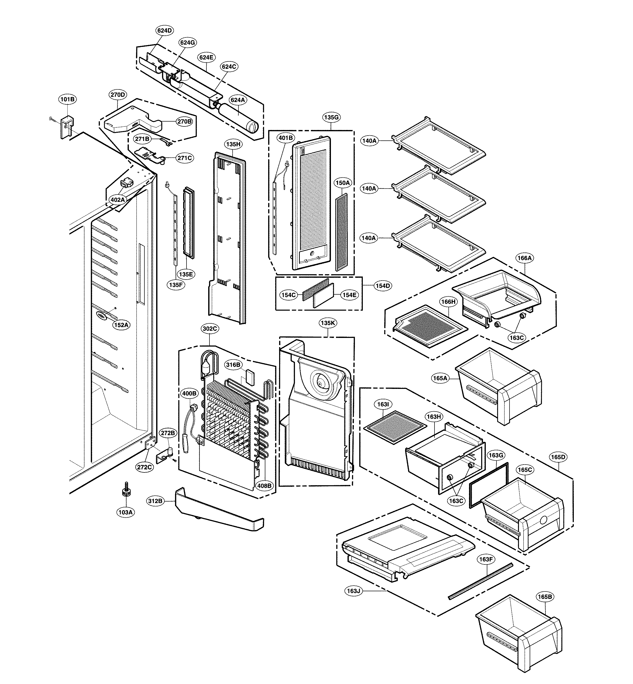 LG LSC24971ST/00 refrigerator compartment diagram