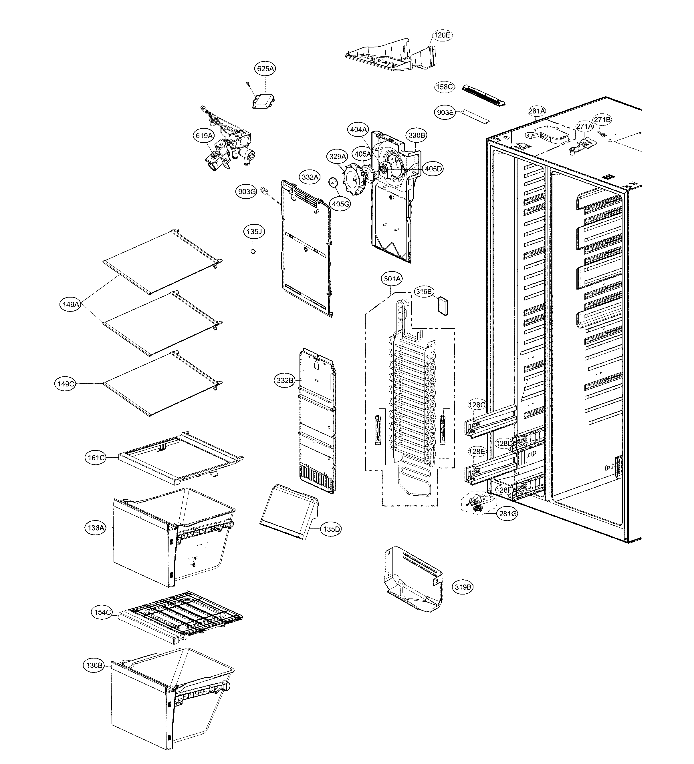 LG LSXC22396D/00 freezer compartment diagram