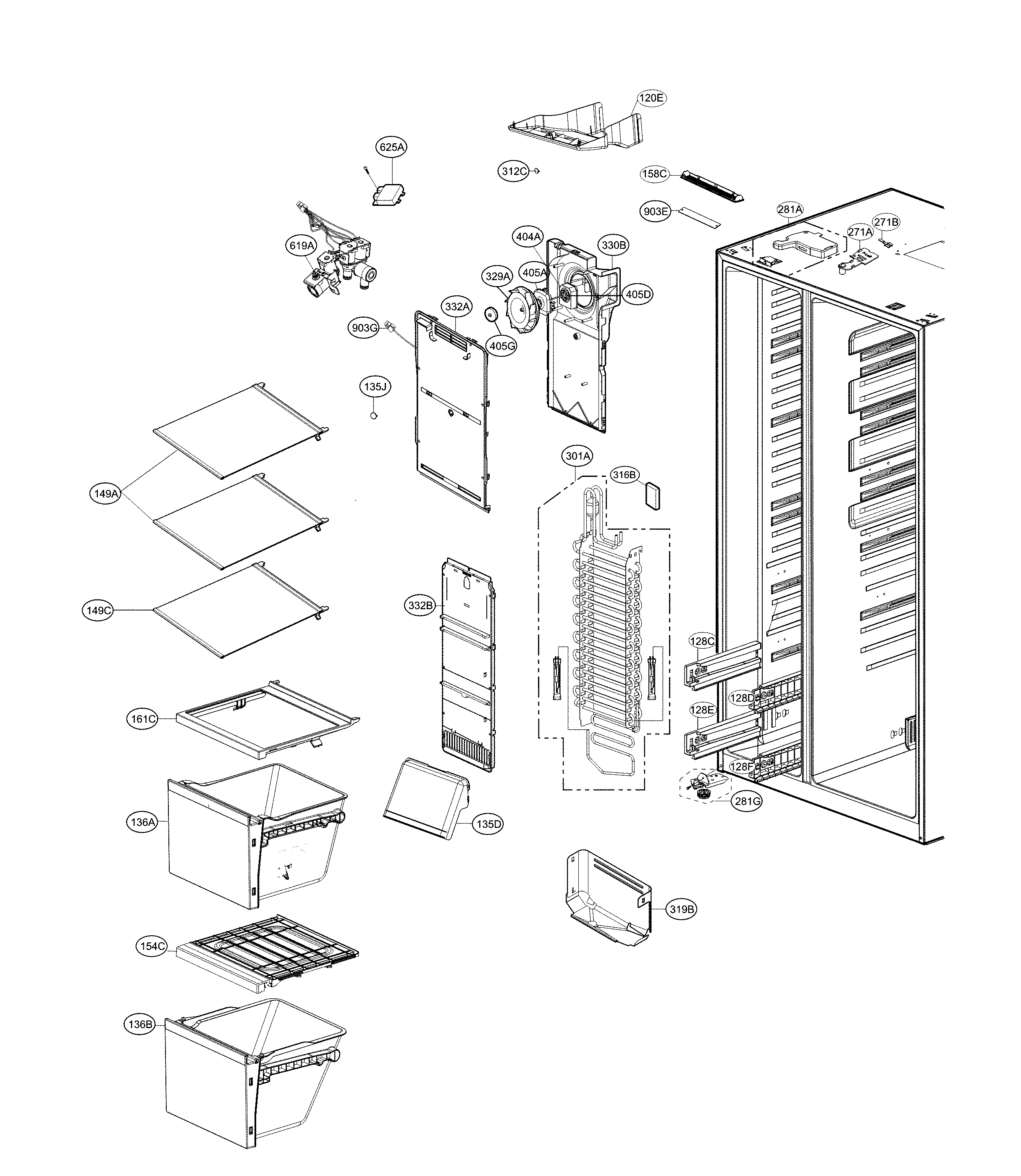 LG LSXC22486S/00 freezer compartment diagram