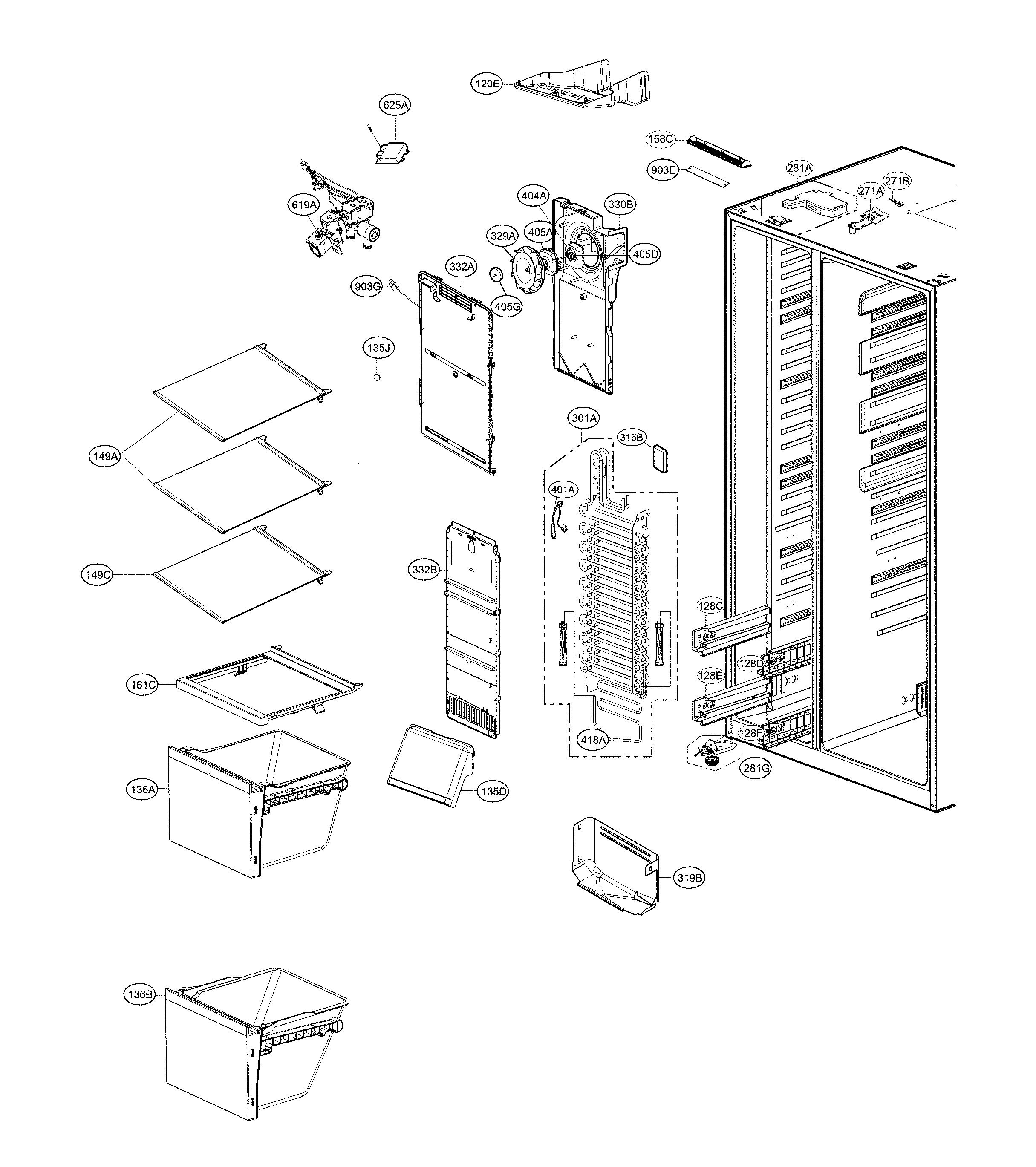LG LSXS26326B/00 freezer compartment diagram