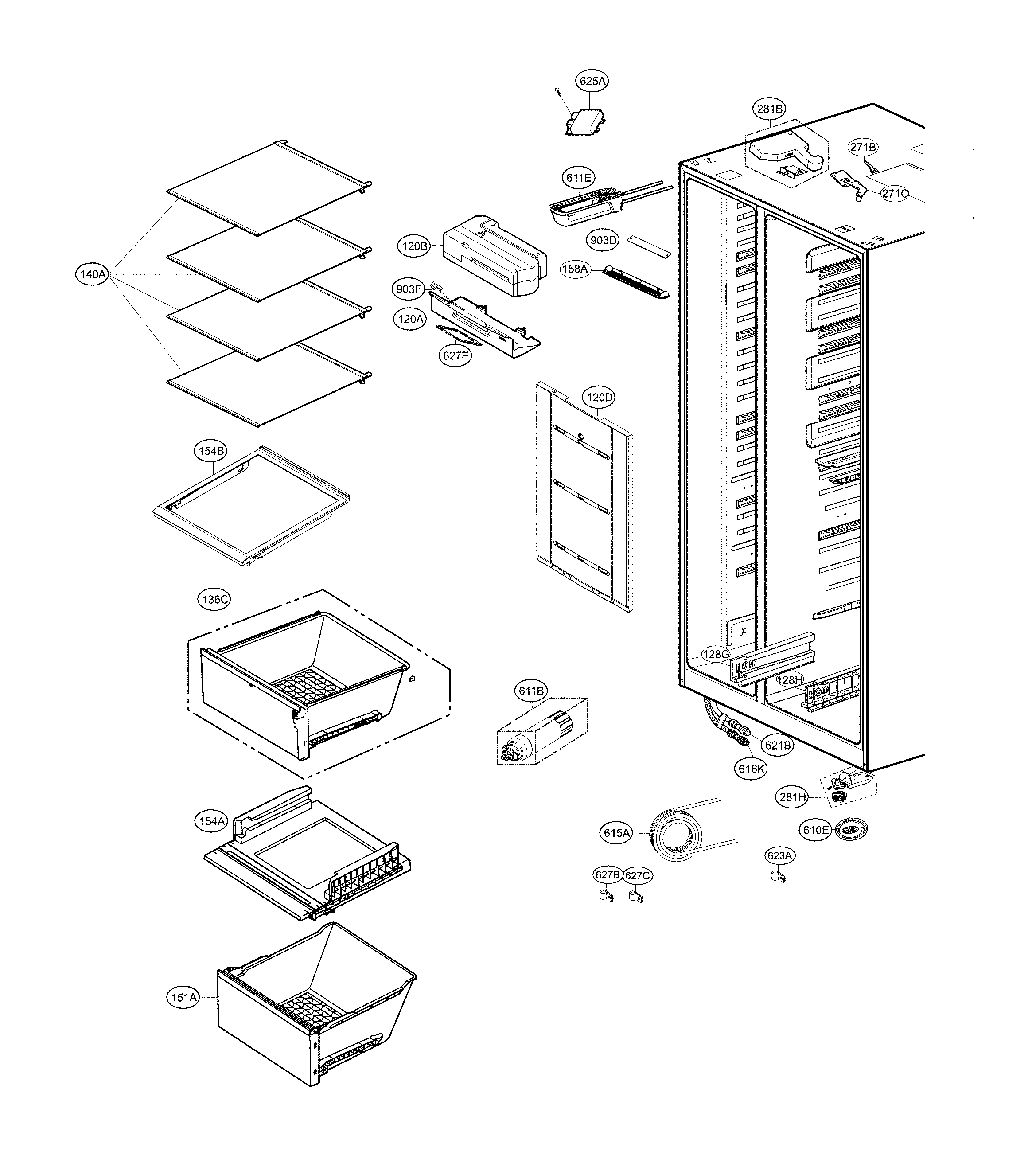 LG LSXS26326B/00 refrigerator compartment diagram