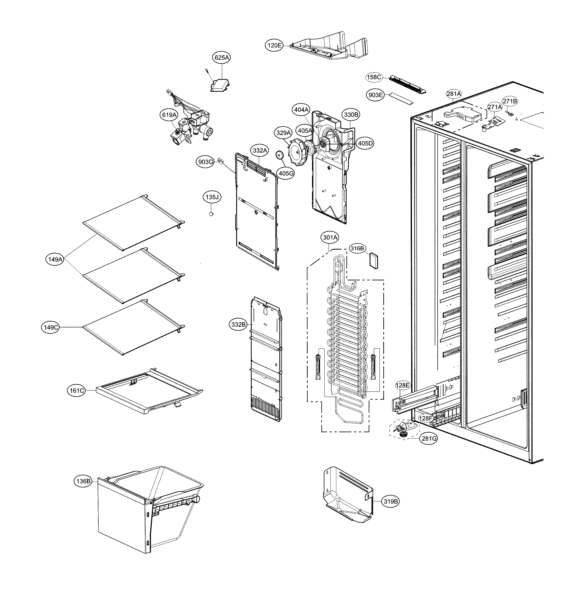 LG LSXS26336V/00 freezer compartment diagram