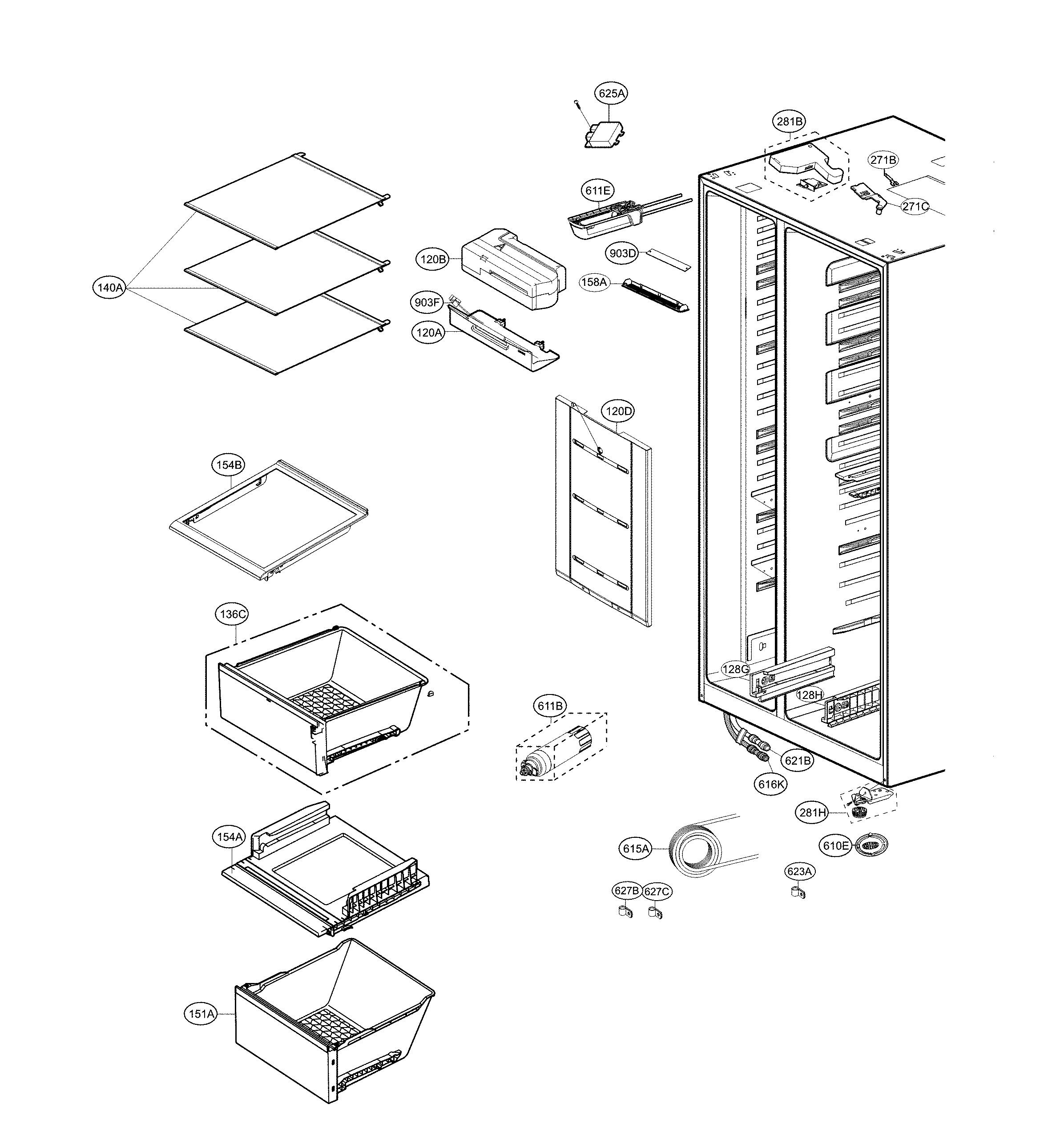 LG LSXS26336V/00 refrigerator compartment diagram