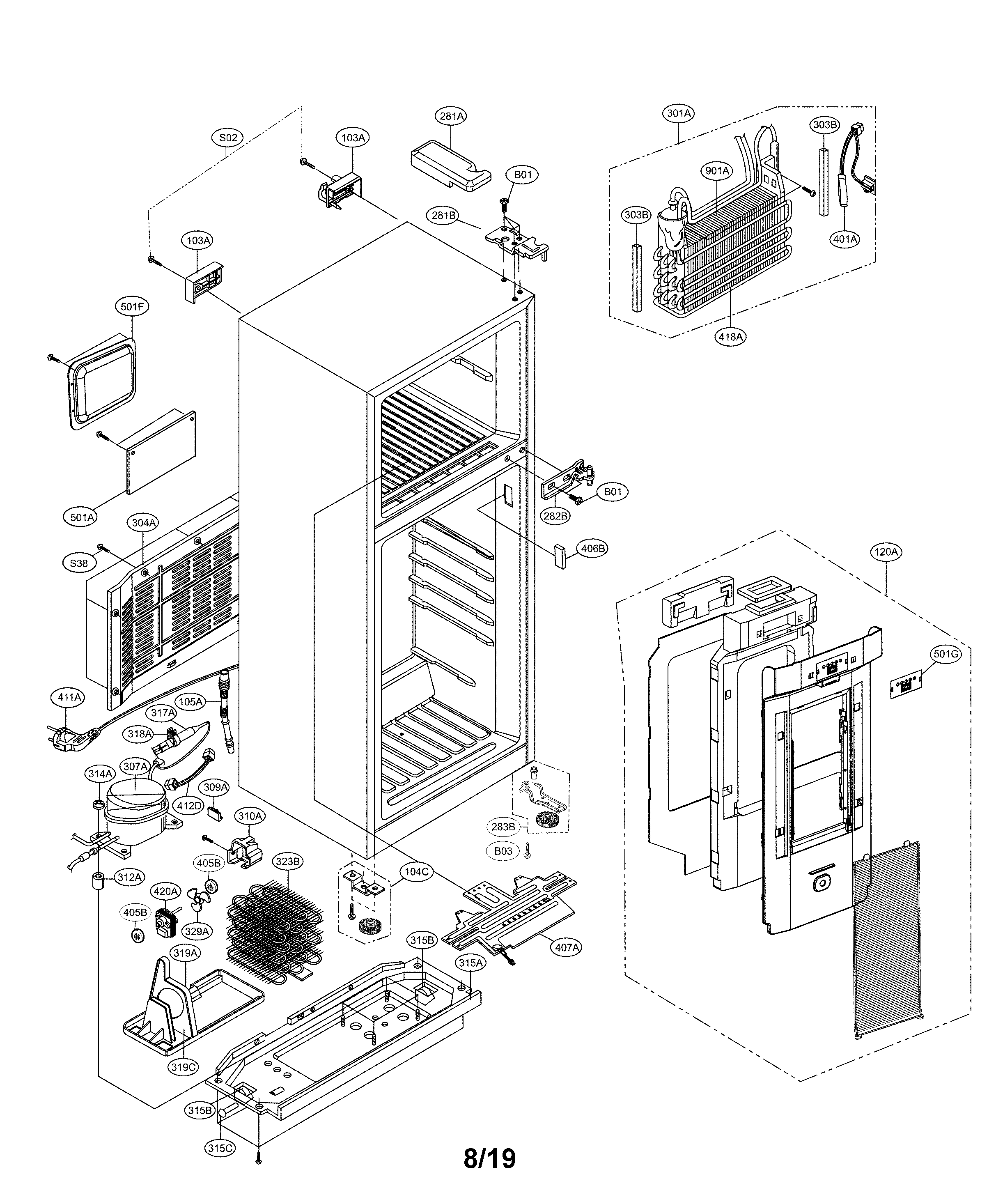 LG LTNS16121V/01 case parts diagram