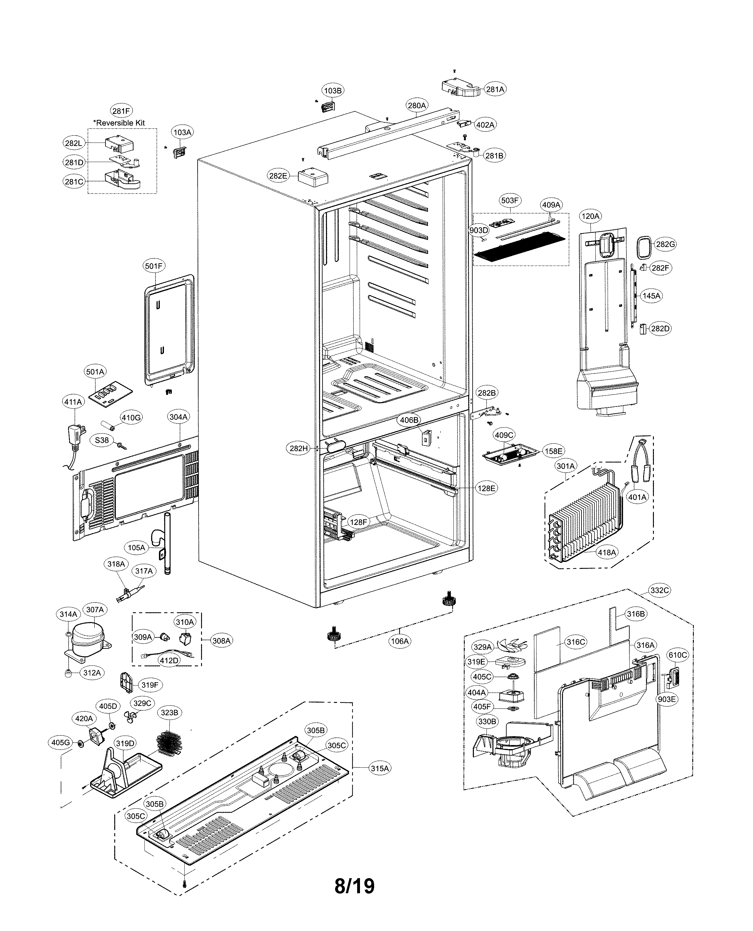 Kenmore Elite 79579044311 case parts diagram