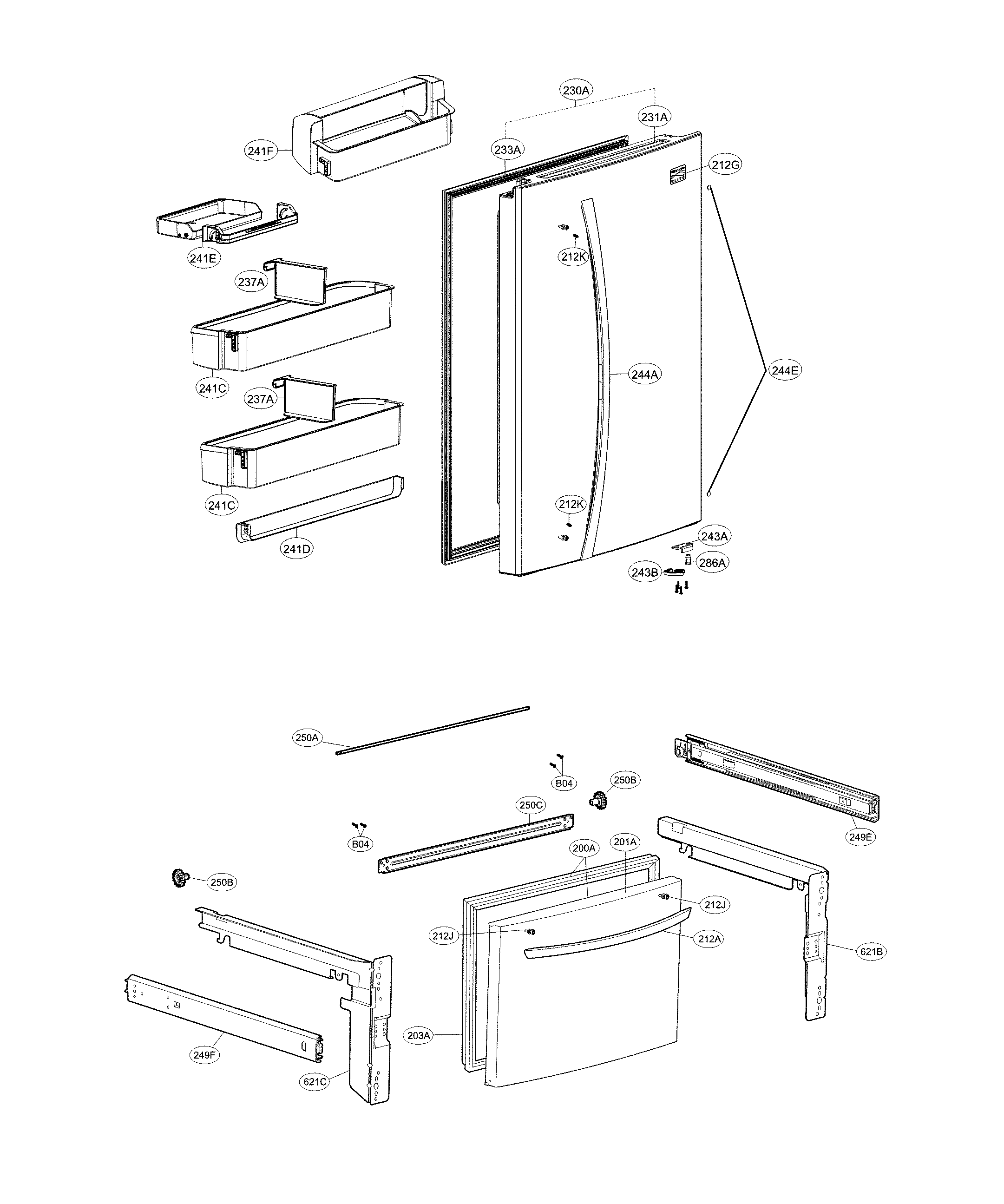 Kenmore Elite 79579044311 door parts diagram