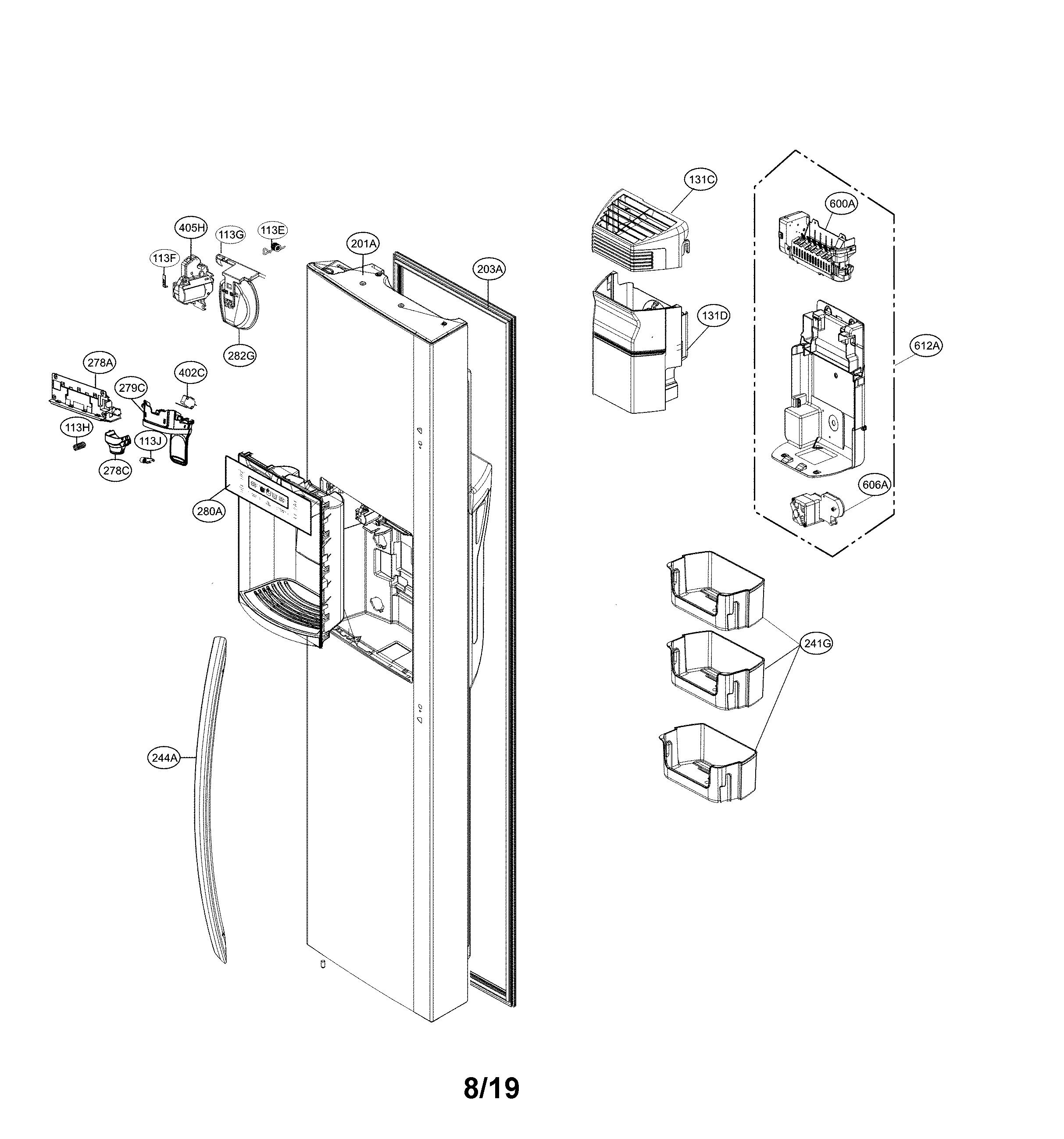 Kenmore 79551839414 freezer door parts diagram
