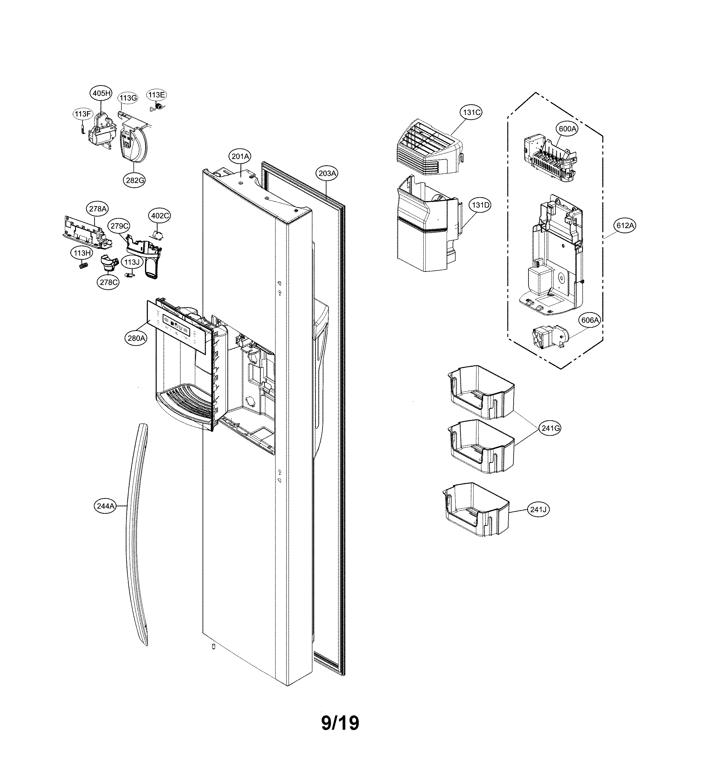 Kenmore Elite 79551867612 freezer door parts diagram