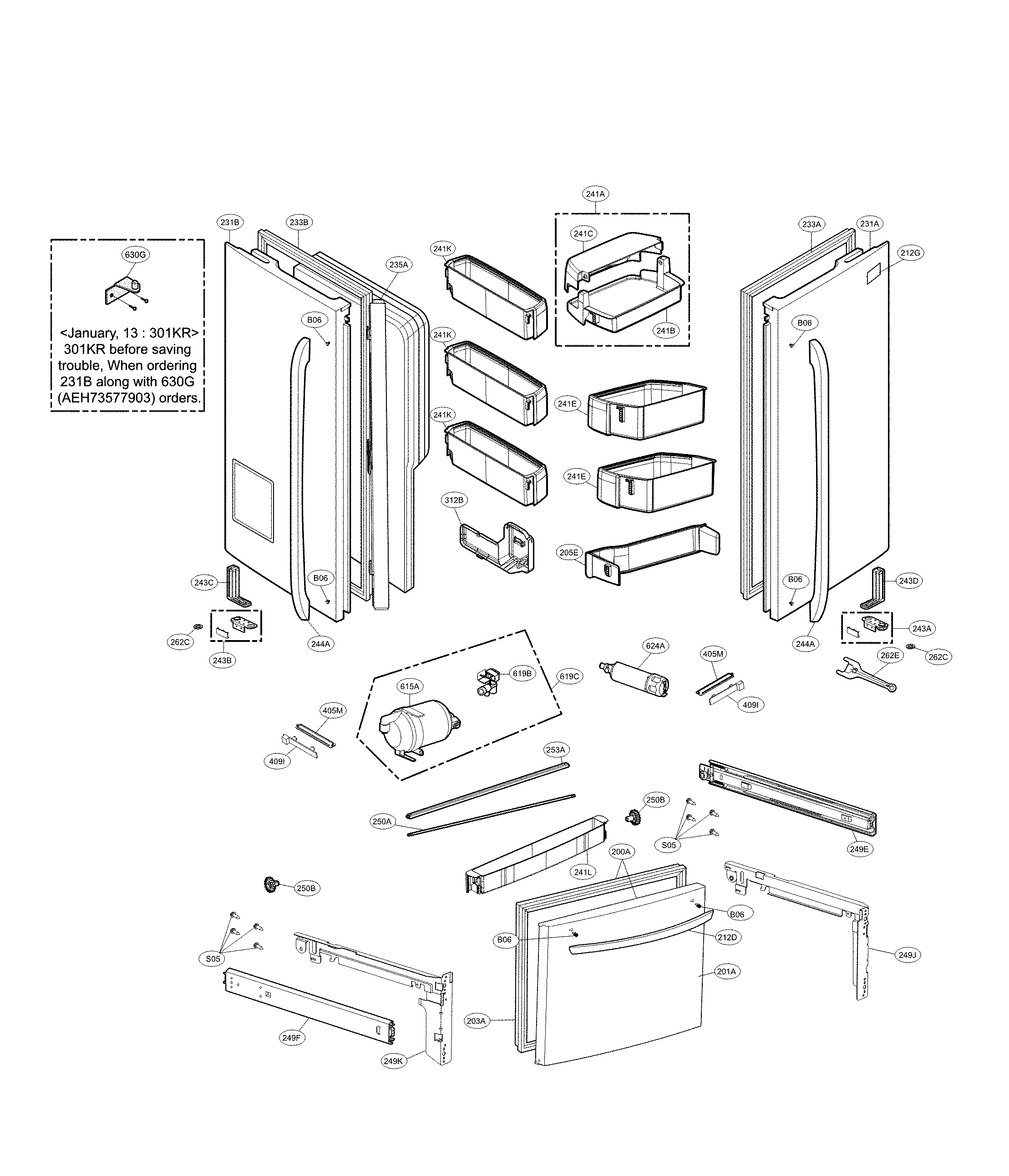 Kenmore Elite 79572043315 door parts diagram